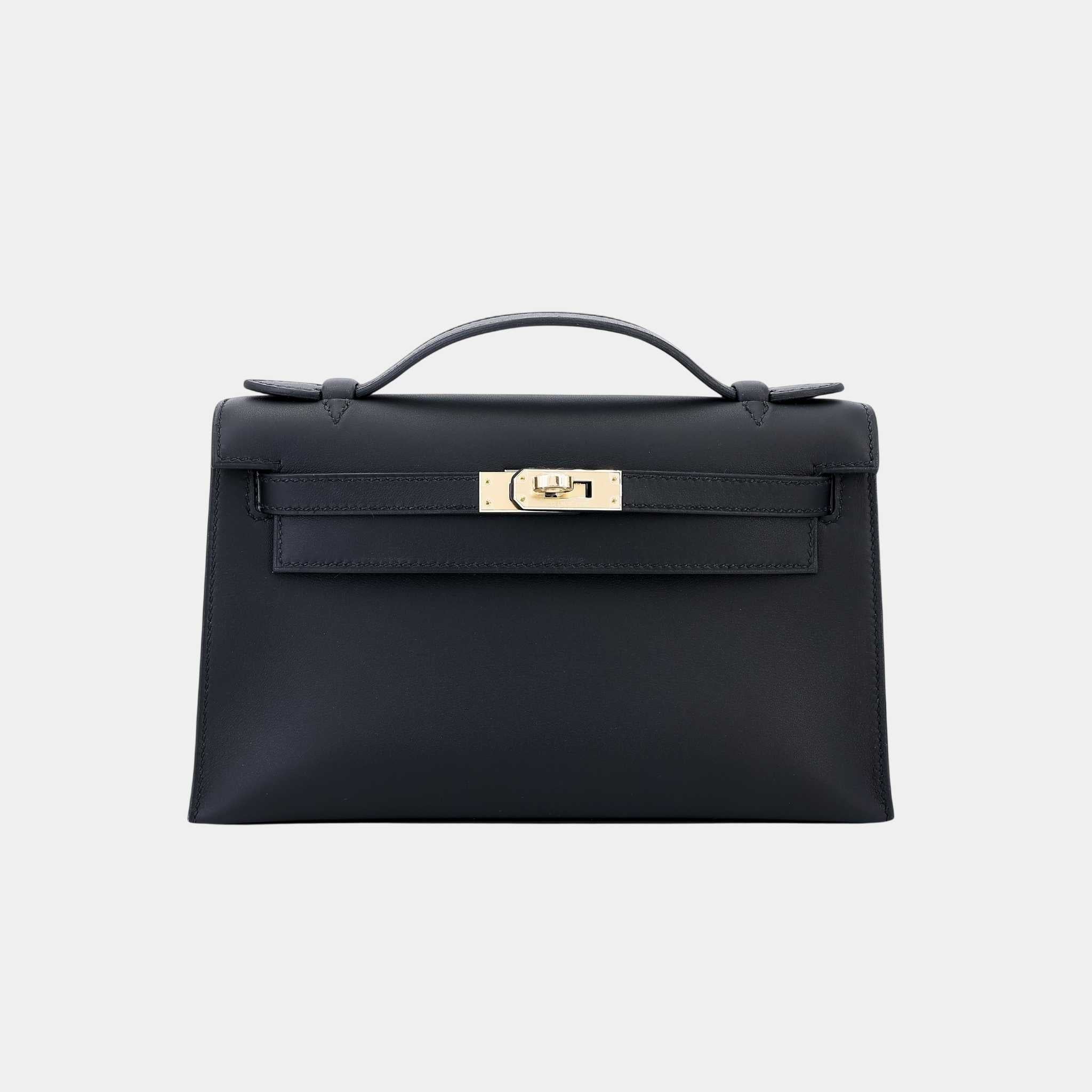 Hermes Kelly Pochette HSS Swift Black/Lime PBHW, Front