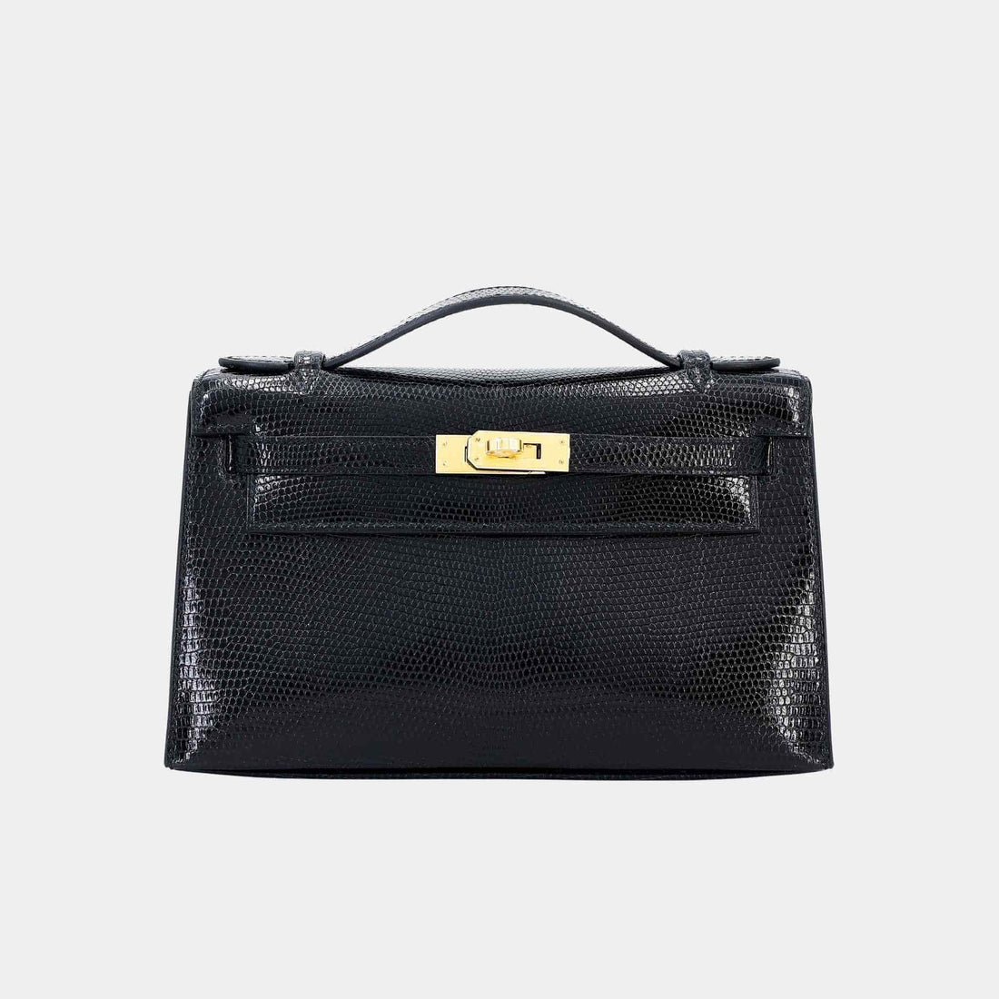 Hermes Kelly Pochette Lizard Black GHW, Front