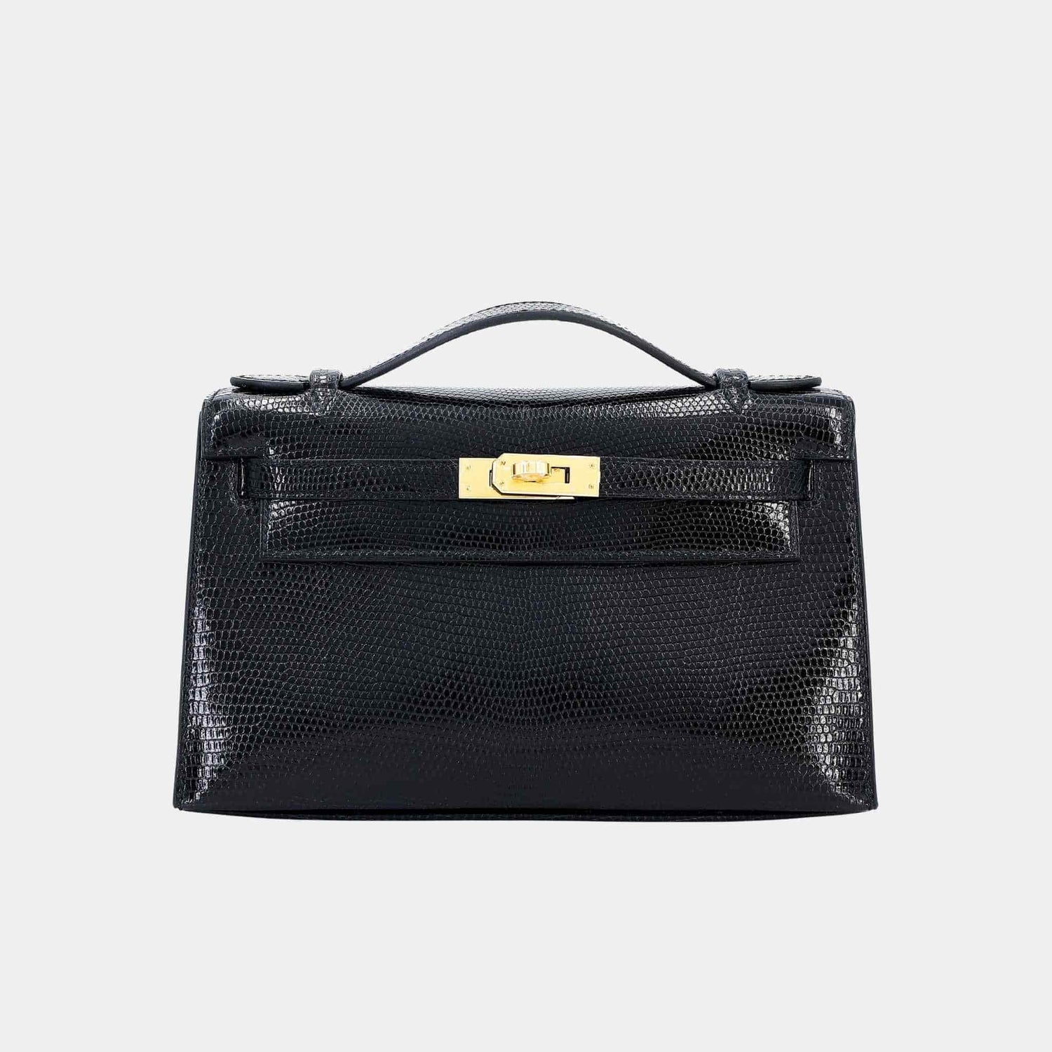 Hermes Kelly Pochette Lizard Black GHW, Front