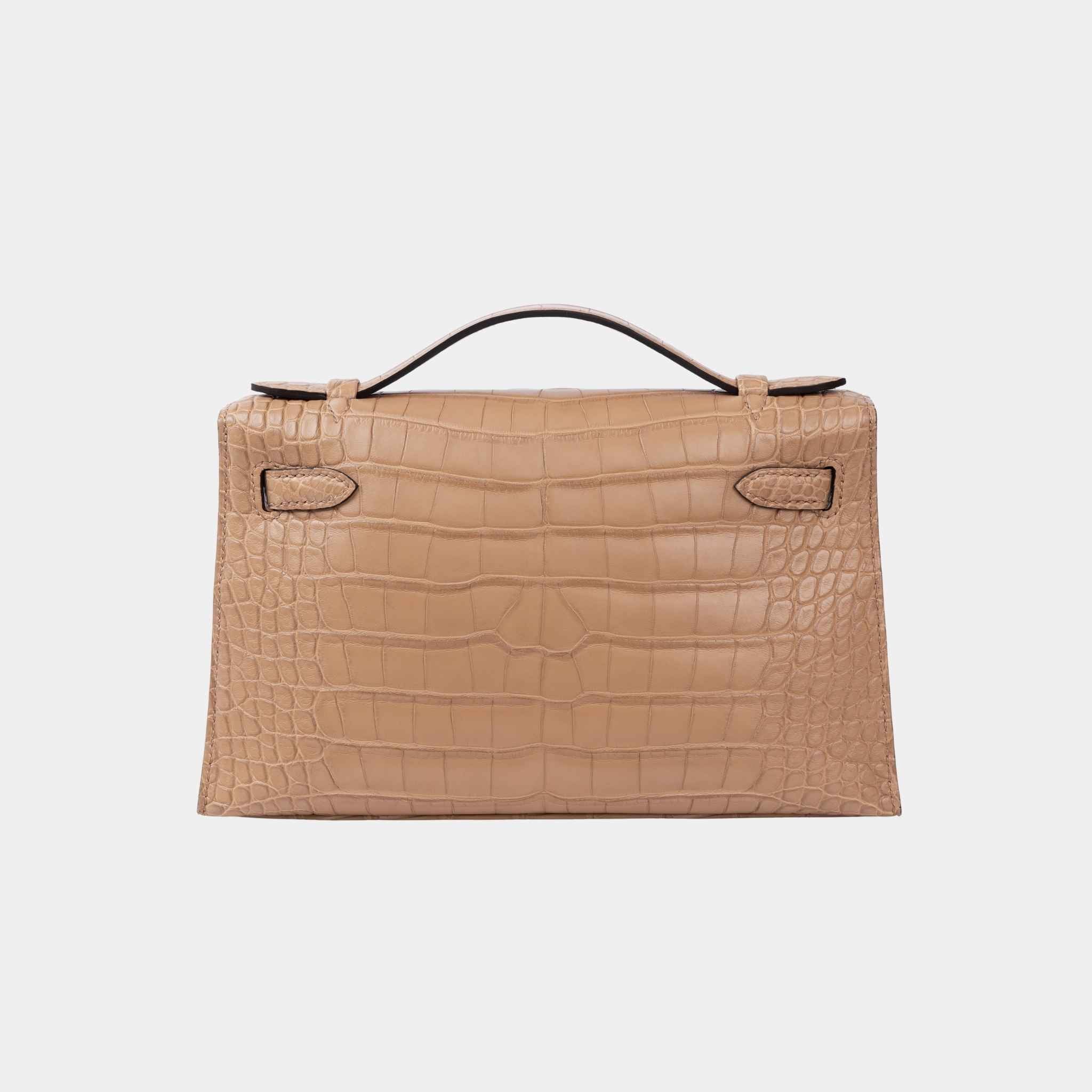 Hermes Kelly Pochette Matte Alligator Chai GHW, Back