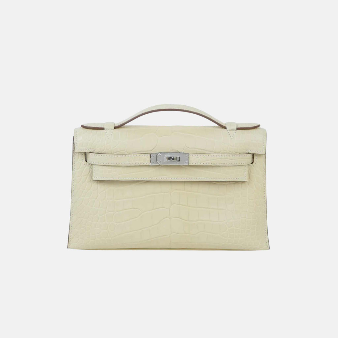 Hermès Kelly Pochette Matte Alligator Vanille PHW, Front