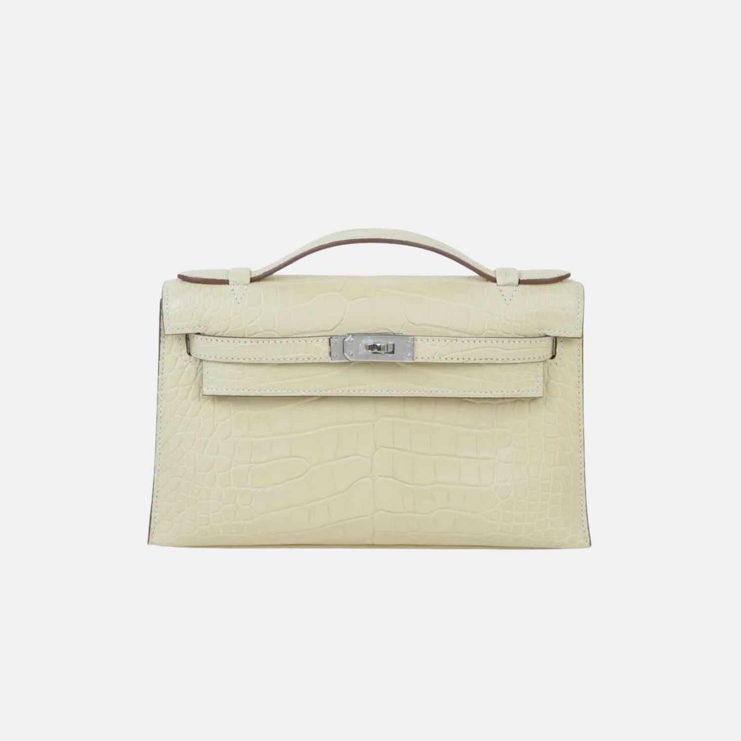 Hermès Kelly Pochette Matte Alligator Vanille PHW, Front
