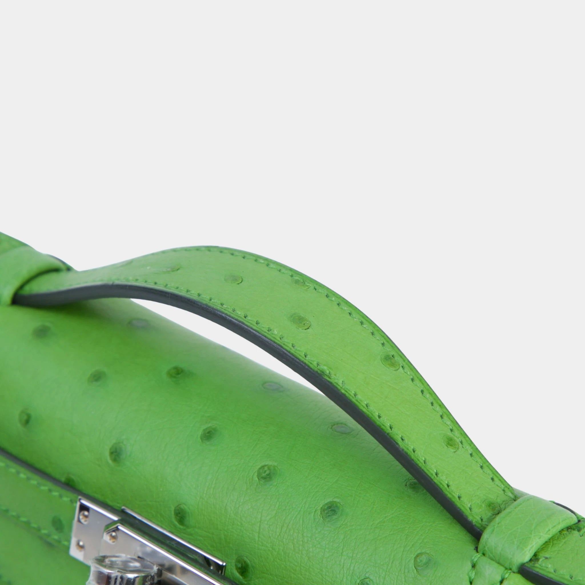 Kelly Pochette Ostrich Vert Yucca PHW