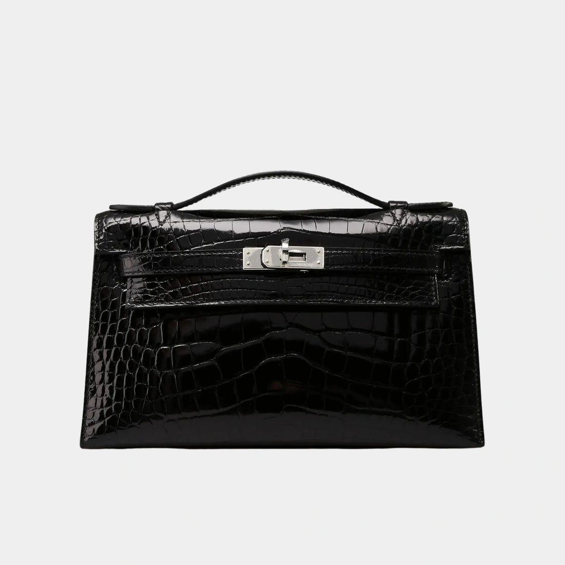 Hermes Kelly Pochette shinyAlligator Black PHW, Front