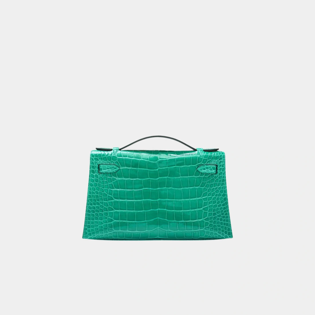 Hermes Kelly Pochette جلد تمساح لامع أخضر يشب GHW