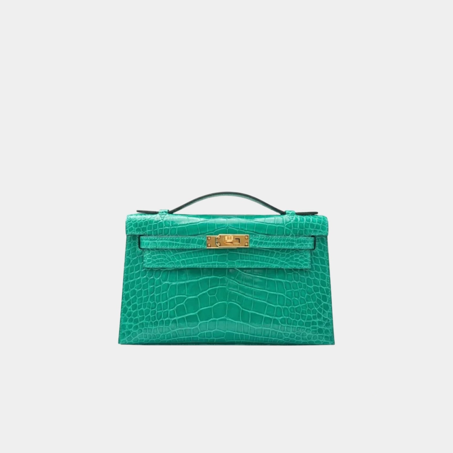 Hermes Kelly Pochette Shiny Crocodile Vert Jade GHW