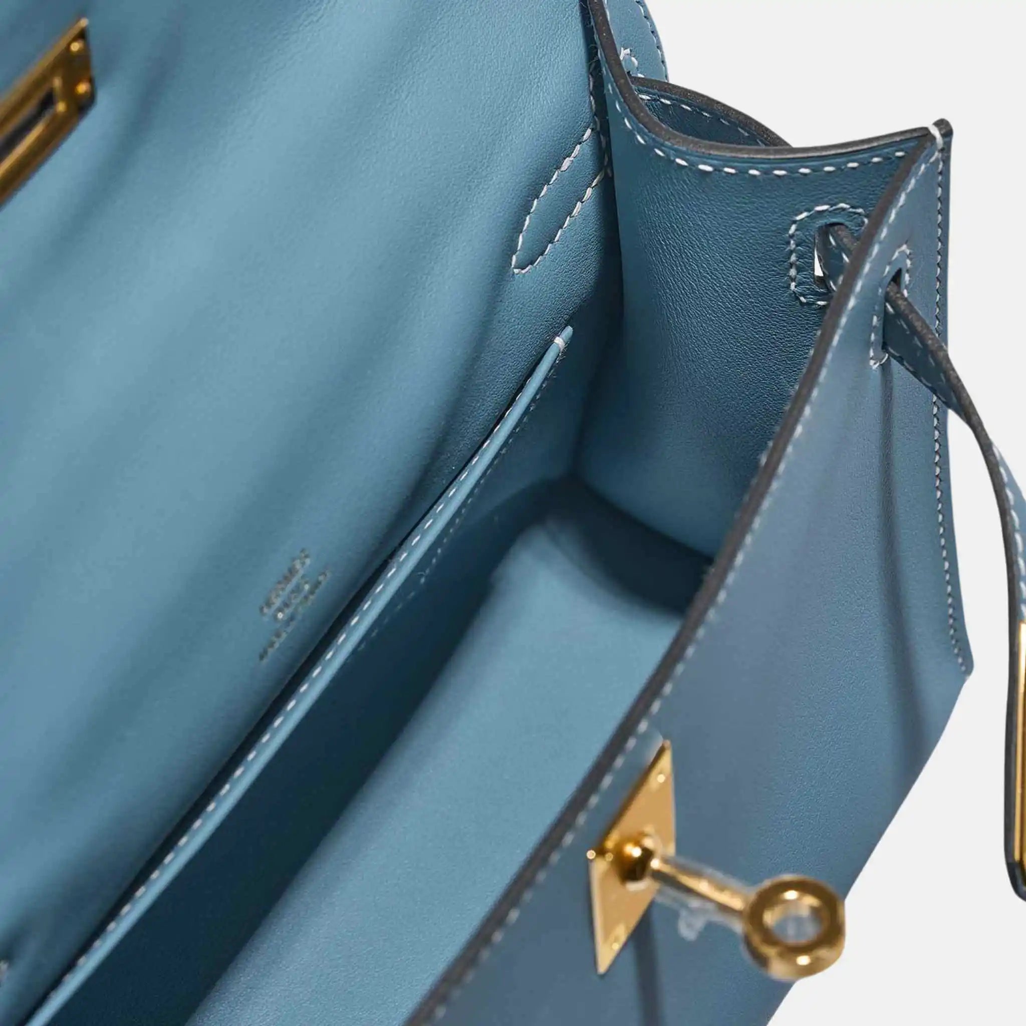 Hermes Kelly Pochette Swift Bleu Jean, Top