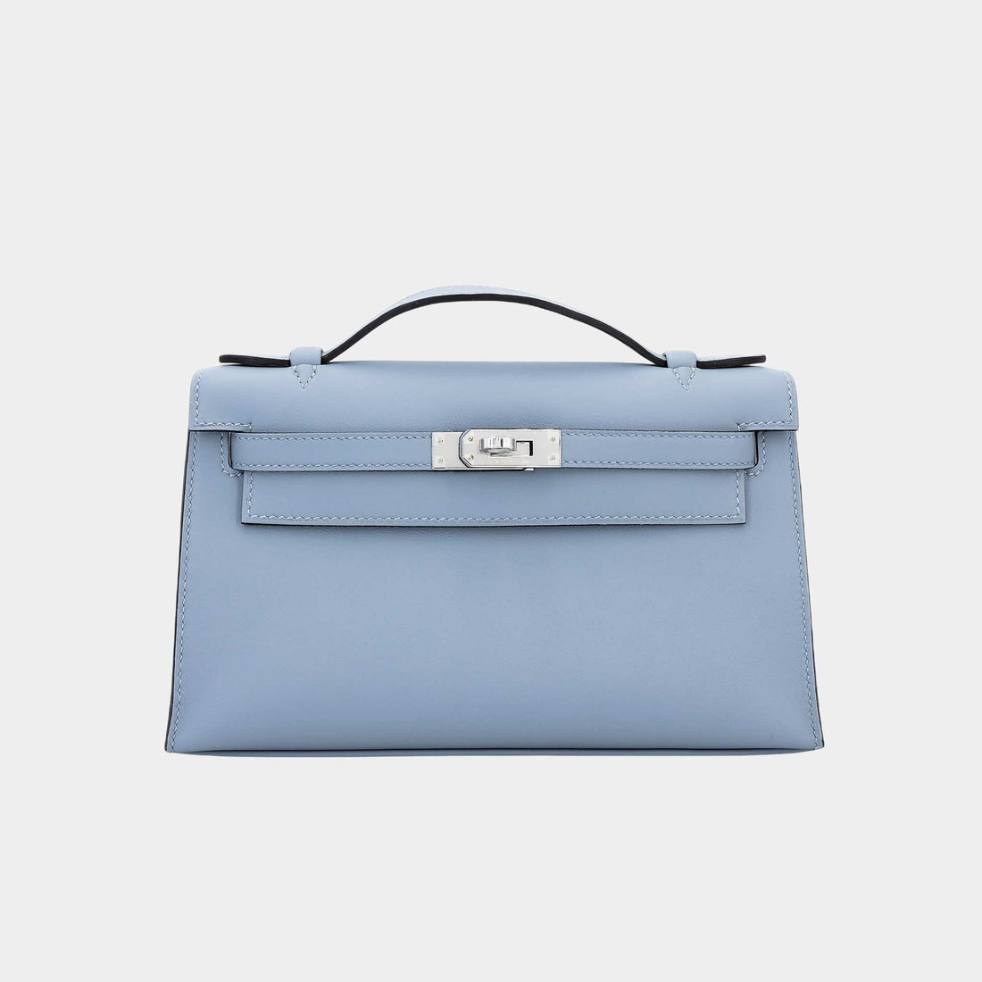 Hermes Kelly Pochette Swift Bleu Lin PHW, Front