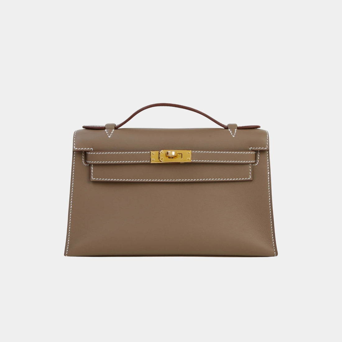 Hermes Kelly Pochette Swift Etoupe GHW, Front