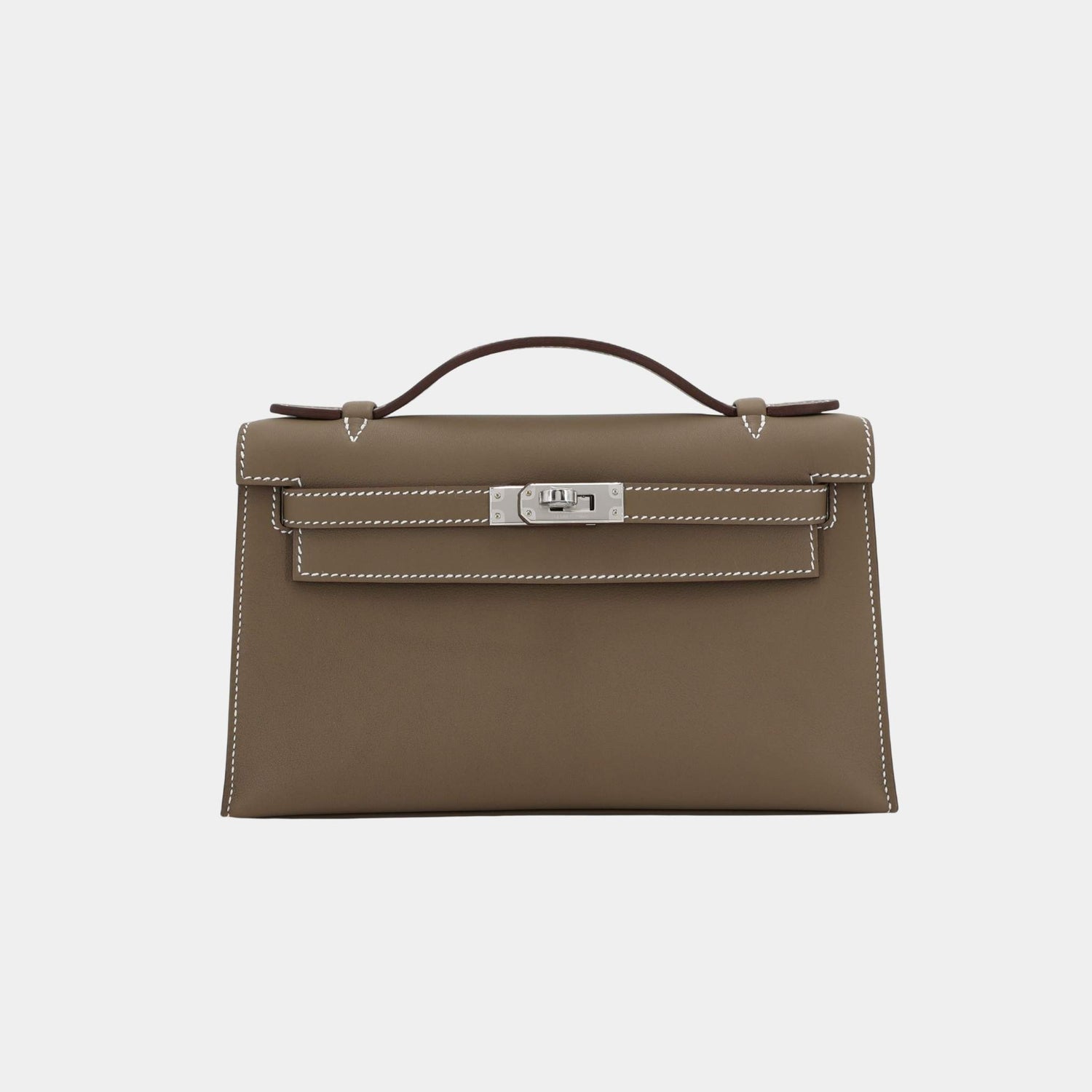 Hermes Kelly Pochette Swift Etoupe PHW, Front