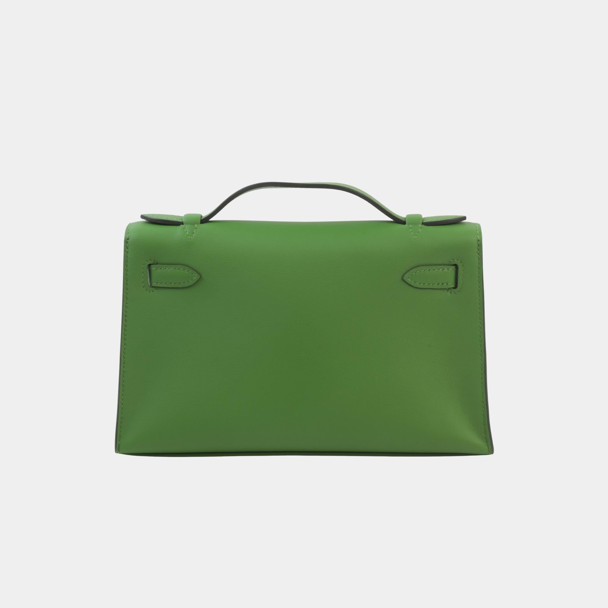 Hermes Kelly Pochette Swift Vert Yucca GHW, Back