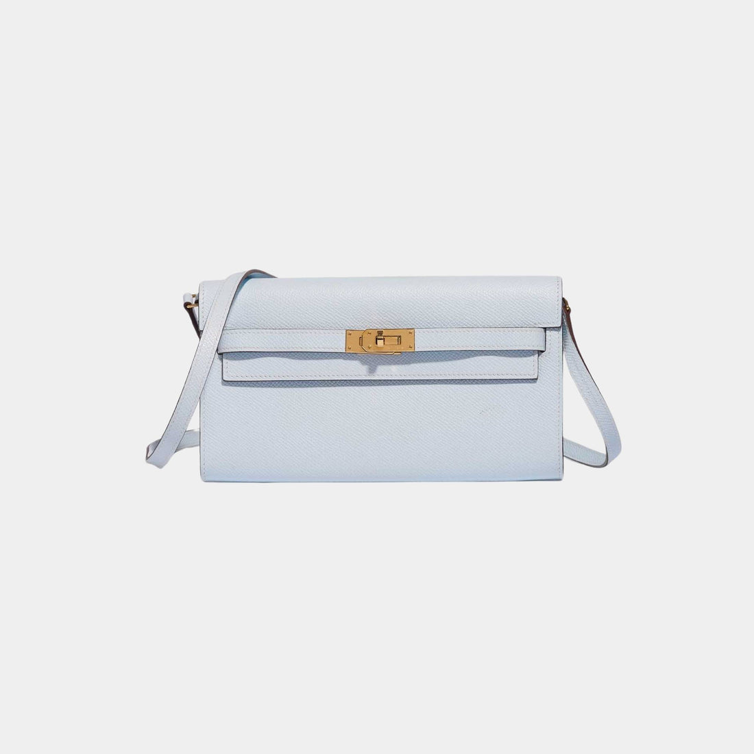 Hermes Kelly To Go Wallet Epsom Blue Brume GHW, Front