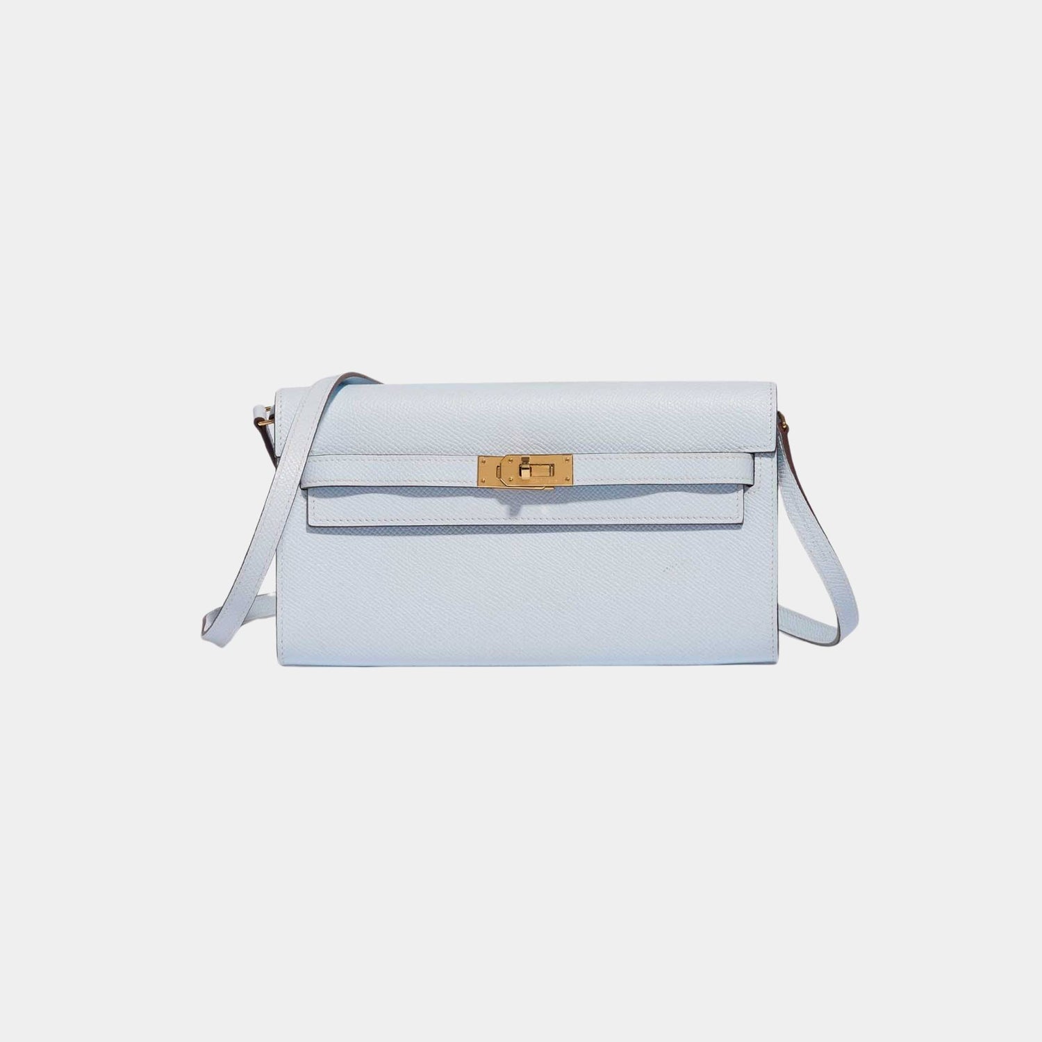 Hermes Kelly To Go Wallet Epsom Blue Brume GHW, Front