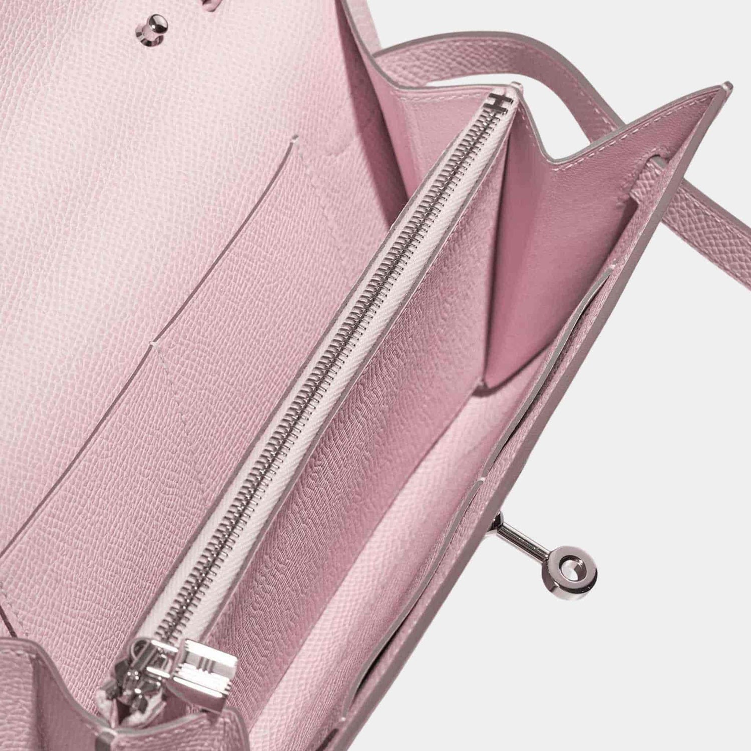 Hermes Kelly To Go Wallet Epsom Mauve Pale, Closeup