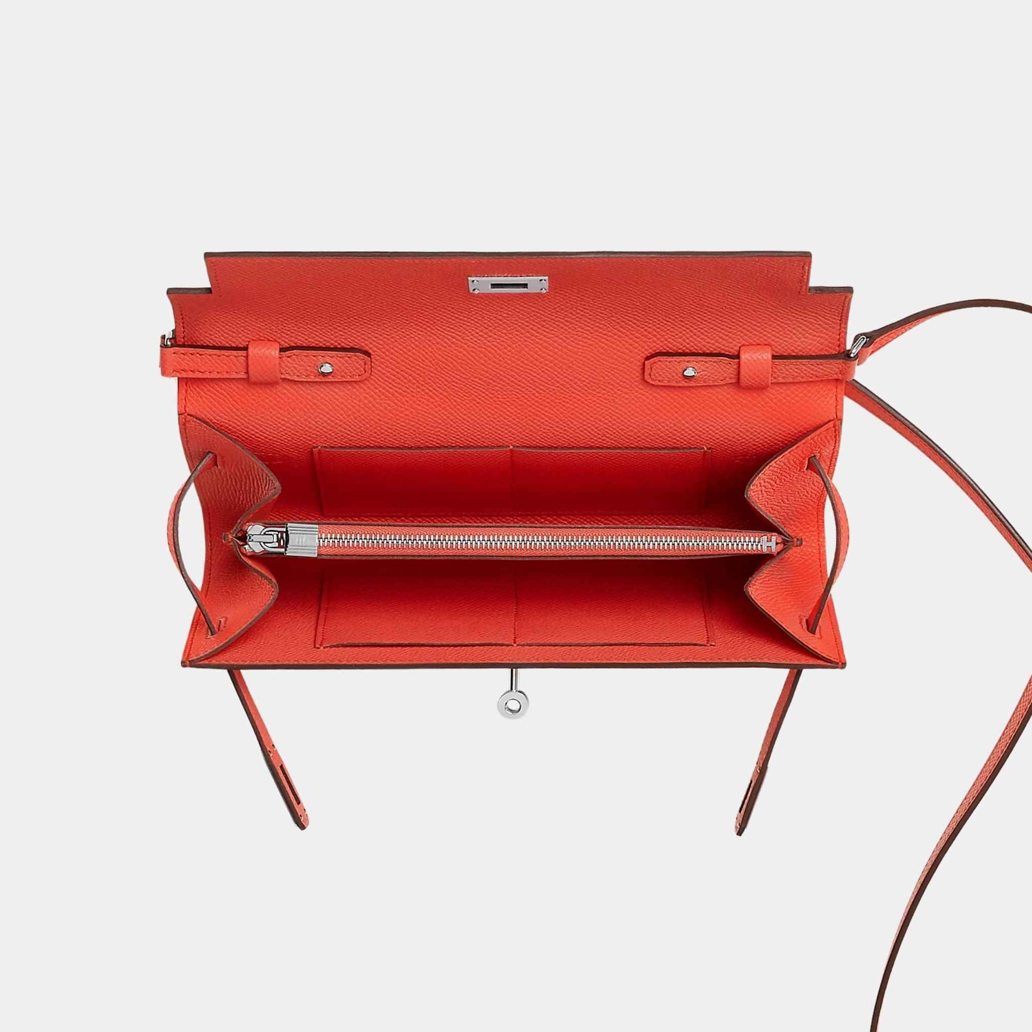 Hermes Kelly Wallet To Go Orange Field PHW, Top