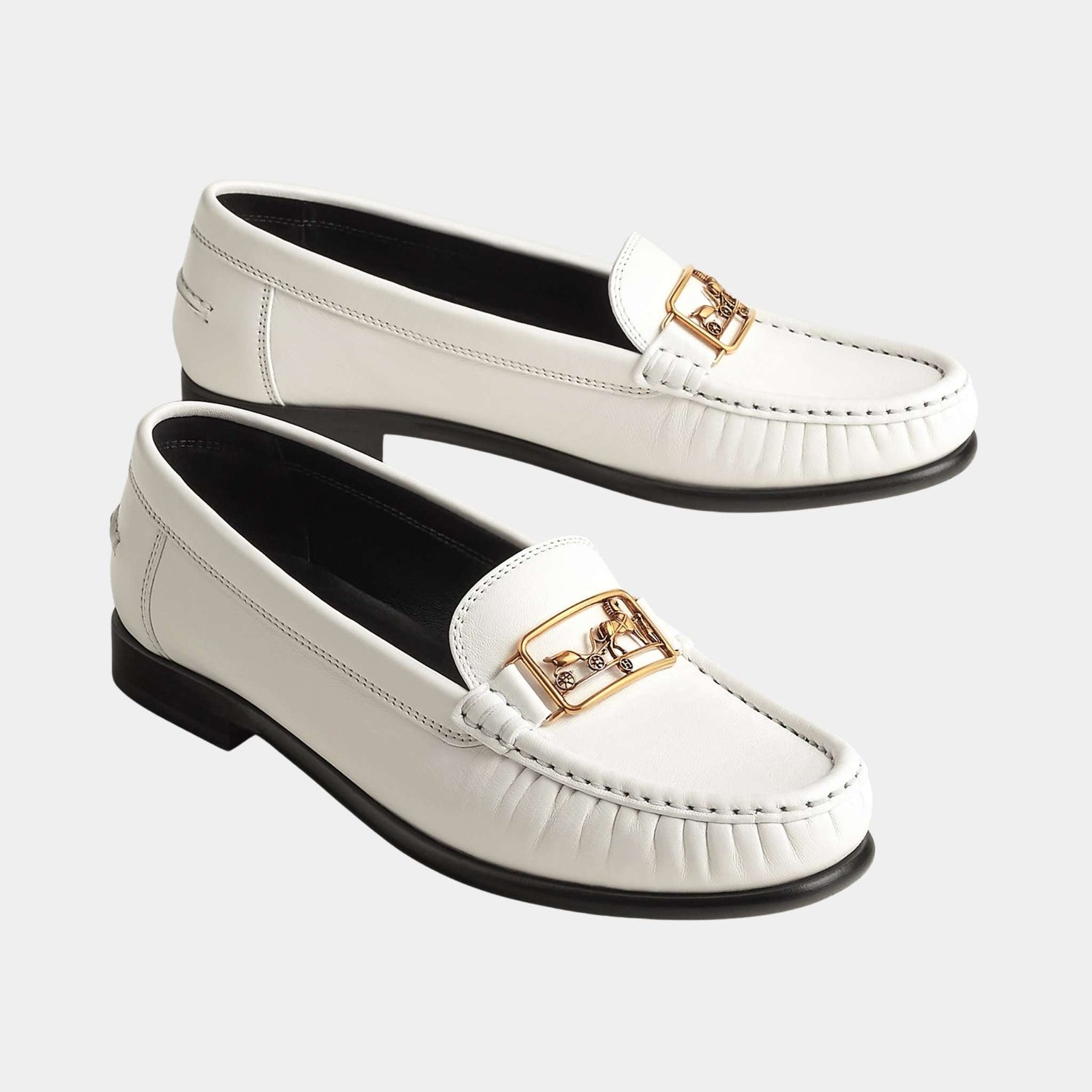 Hermes Kessy Loafers in Glazed Nappa, Blanc, Front