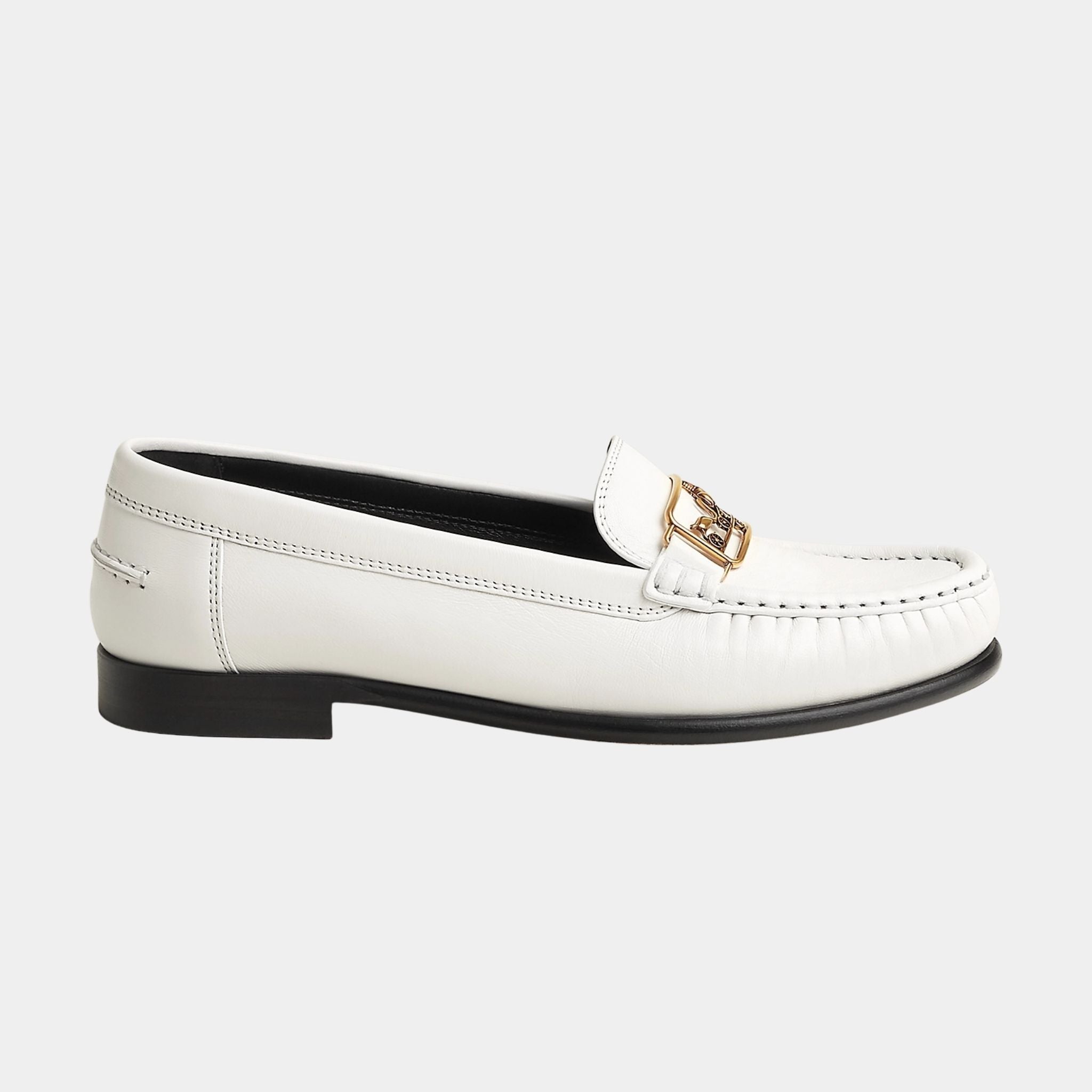 Hermes Kessy Loafers in Glazed Nappa, Blanc, Side