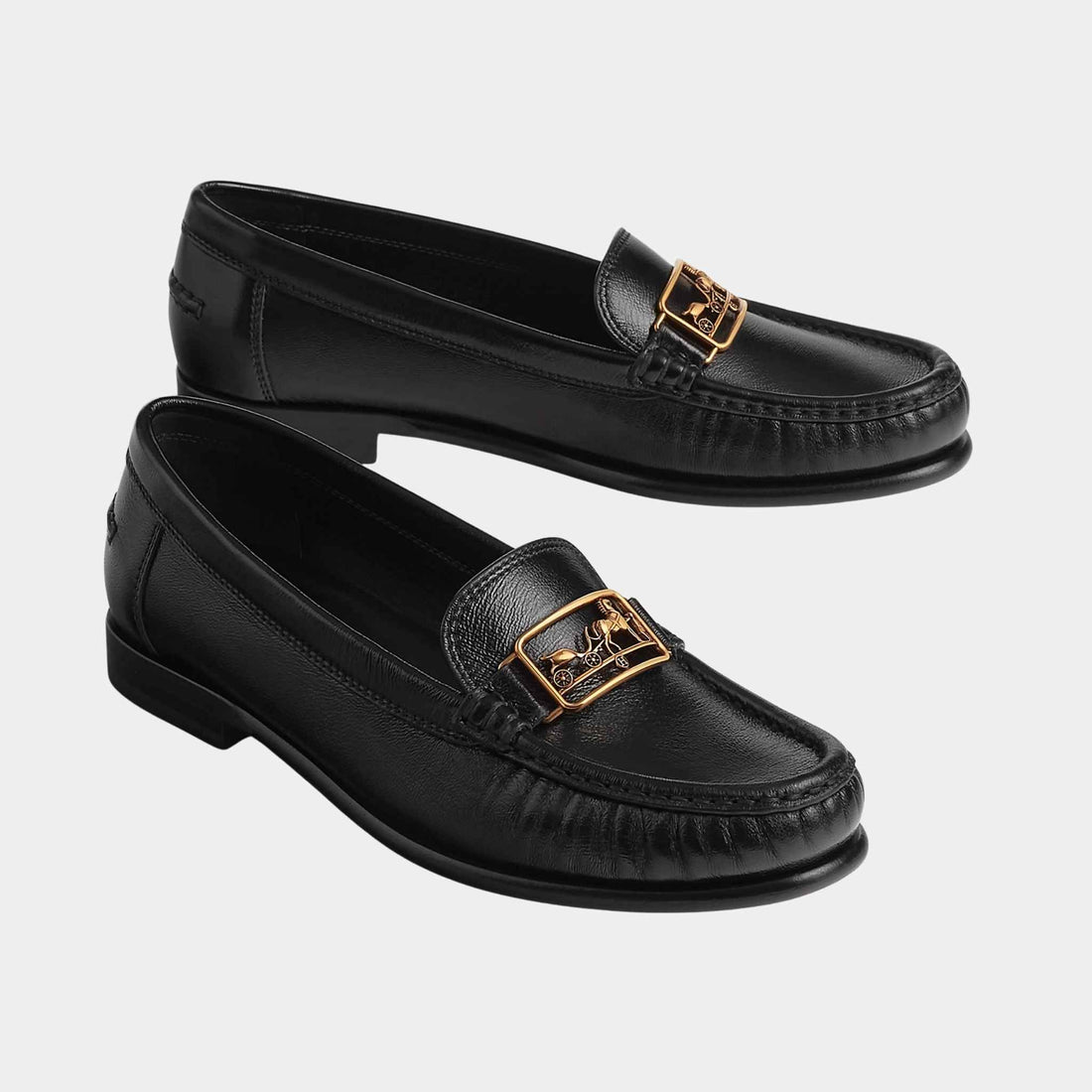 Hermes Kessy Loafers in Glazed Nappa, Noir, Front