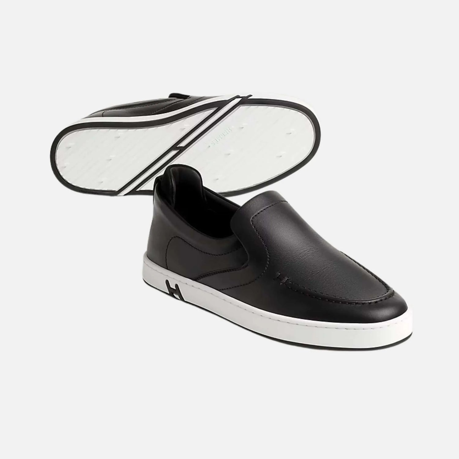 Hermes Kiddy Slip-On Sneaker Calfskin Black, Side &amp; Bottom