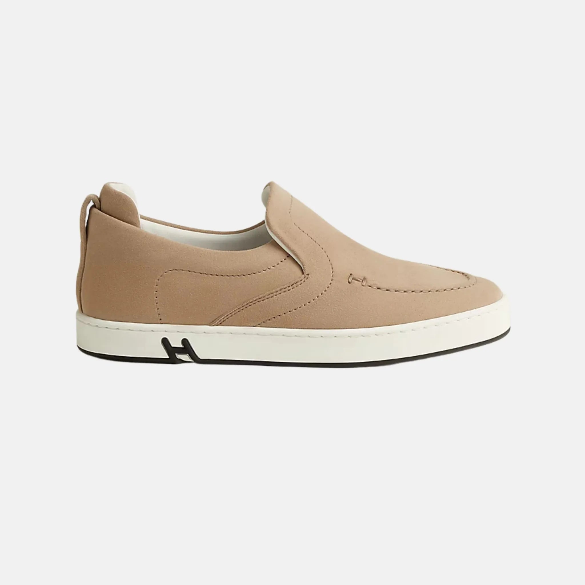Hermes Kiddy Slip-On Sneaker Suede Goatskin Beige Camel , Side