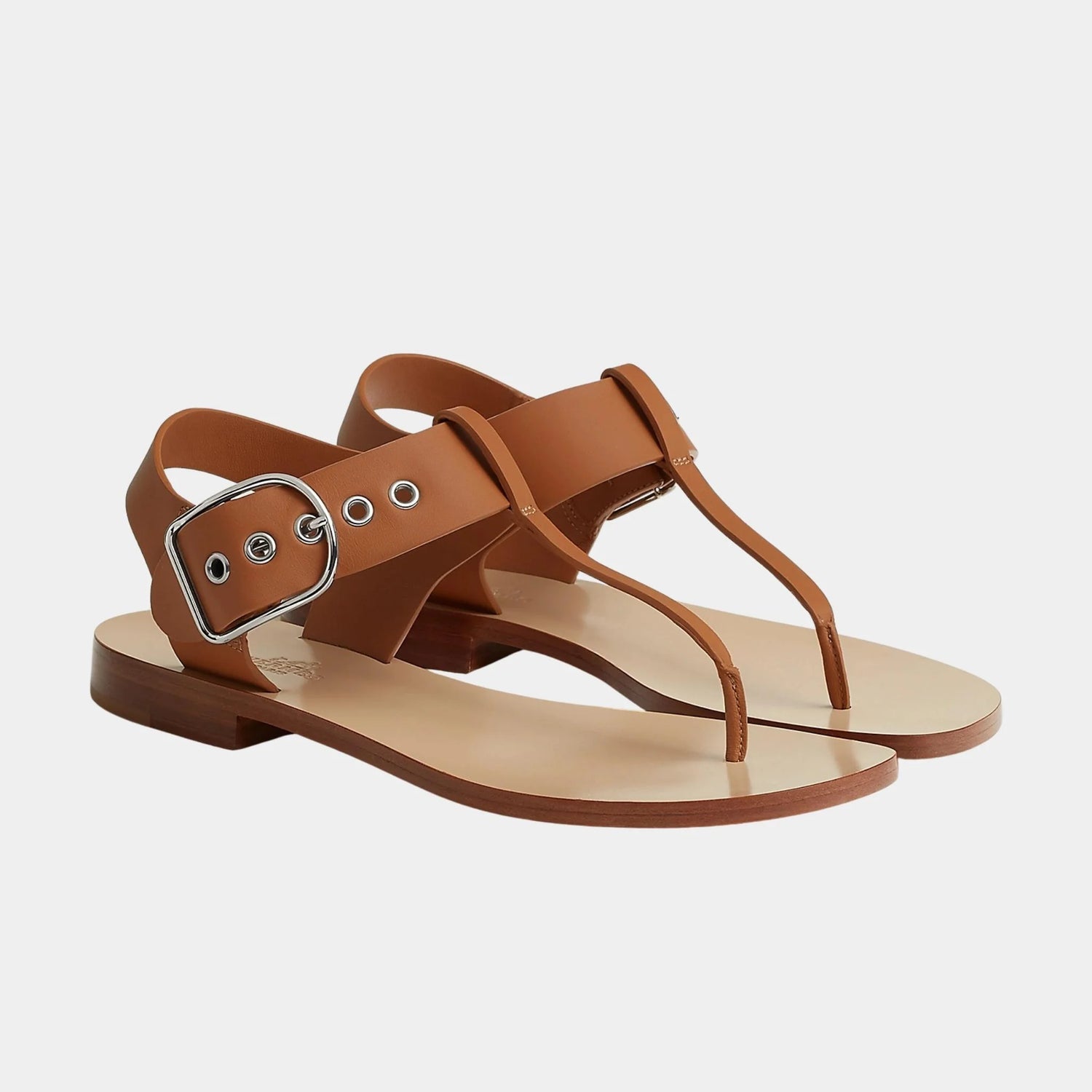Hermes Kilp Sandals in Calfskin, Naturel, Front