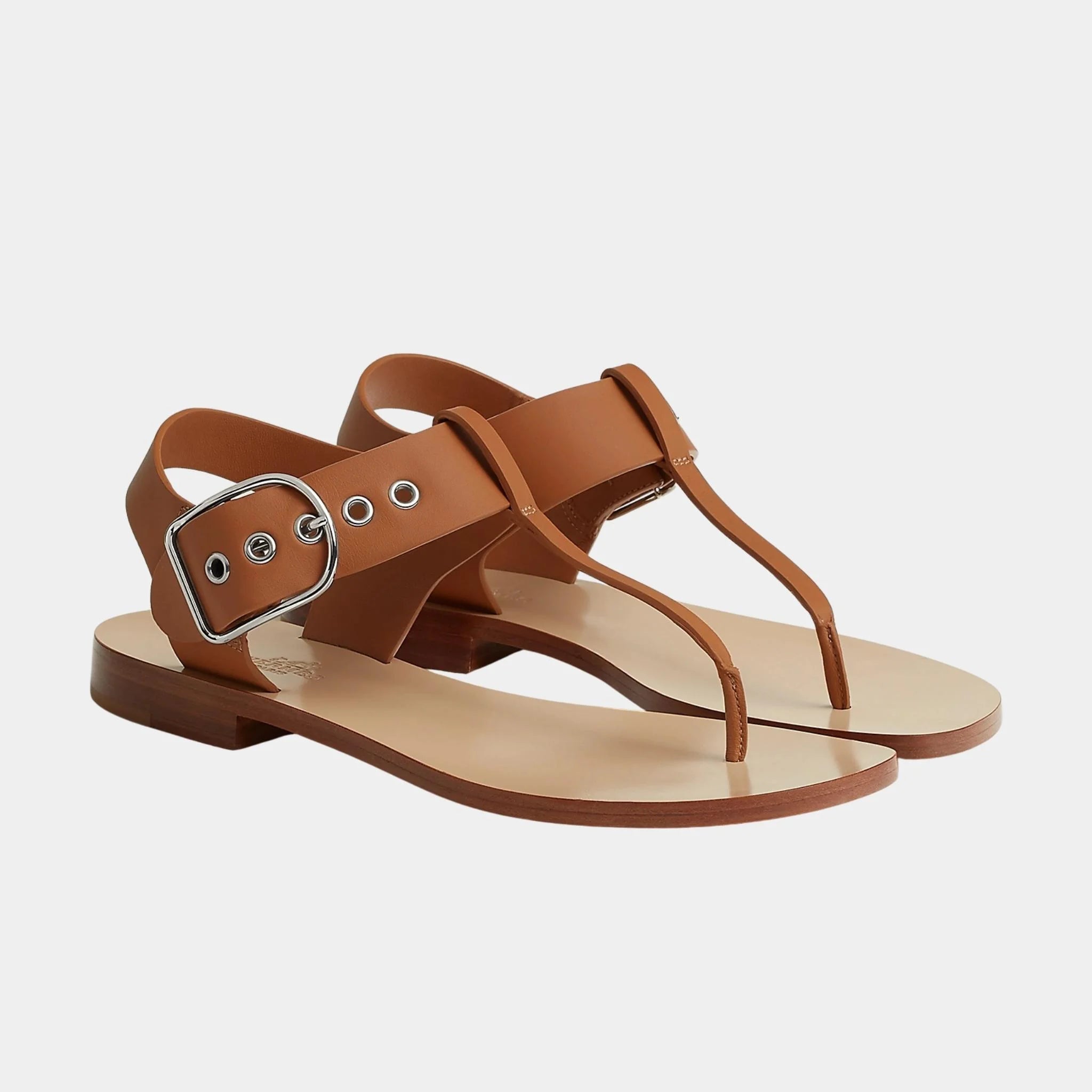 Hermes Kilp Sandals in Calfskin, Naturel, Front