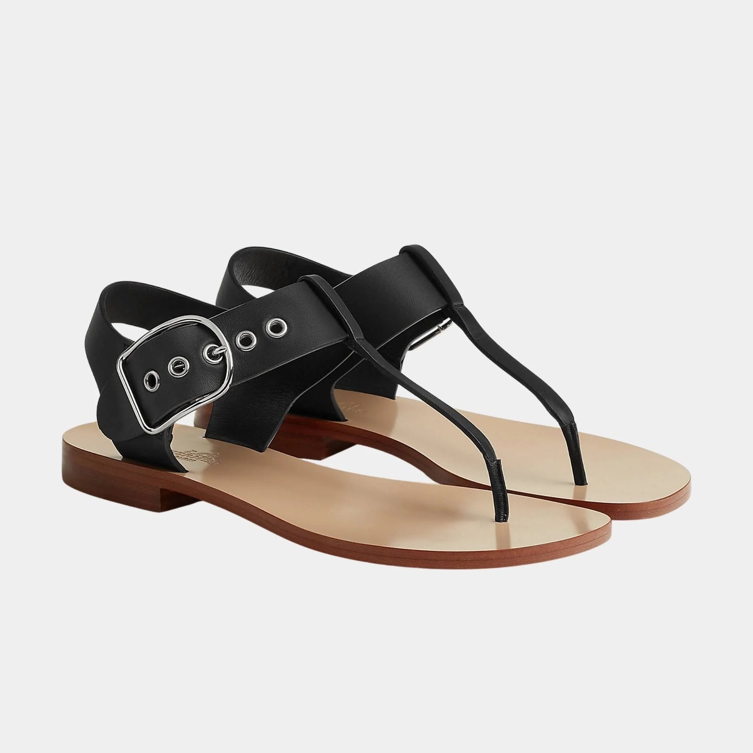 Hermes Kilp Sandals in Calfskin, Noir, Front