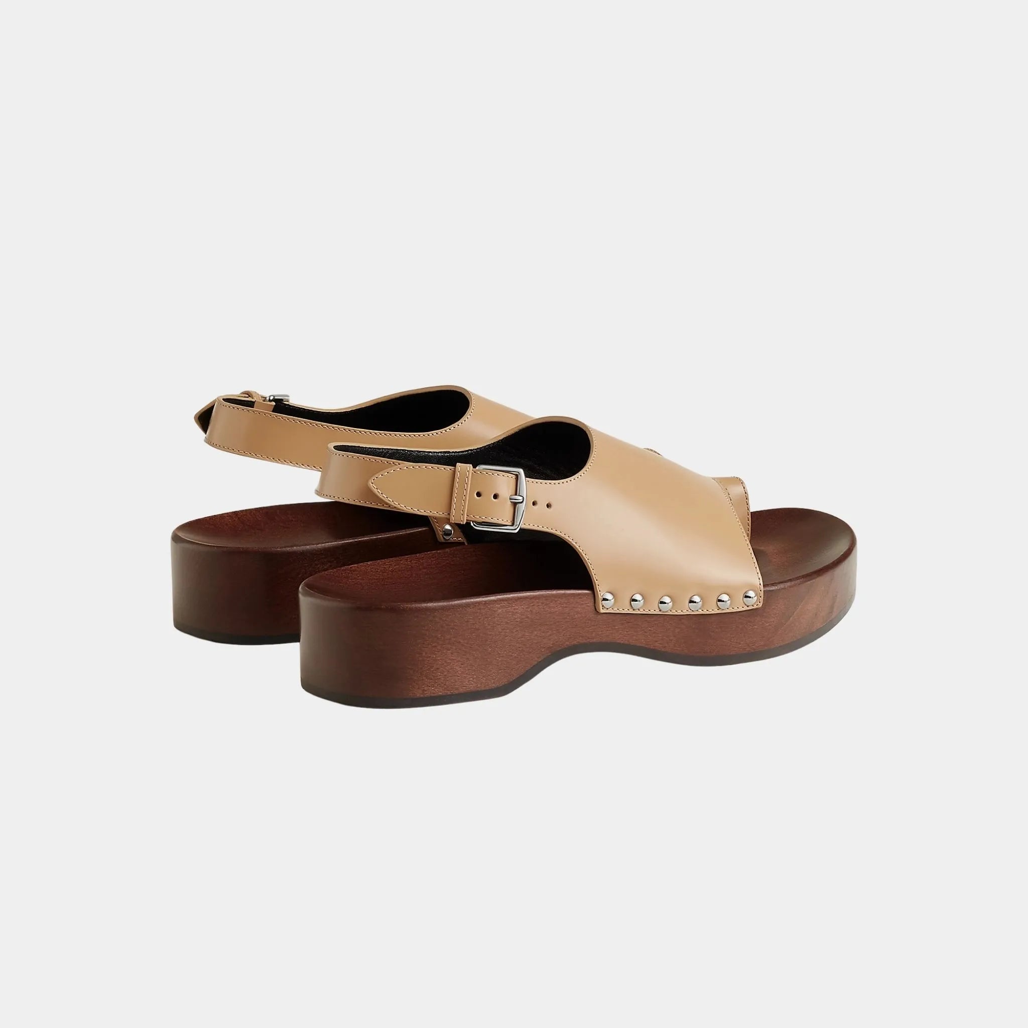 Hermes Klay Clogs in Glazed Calfskin, Beige Natura, Back