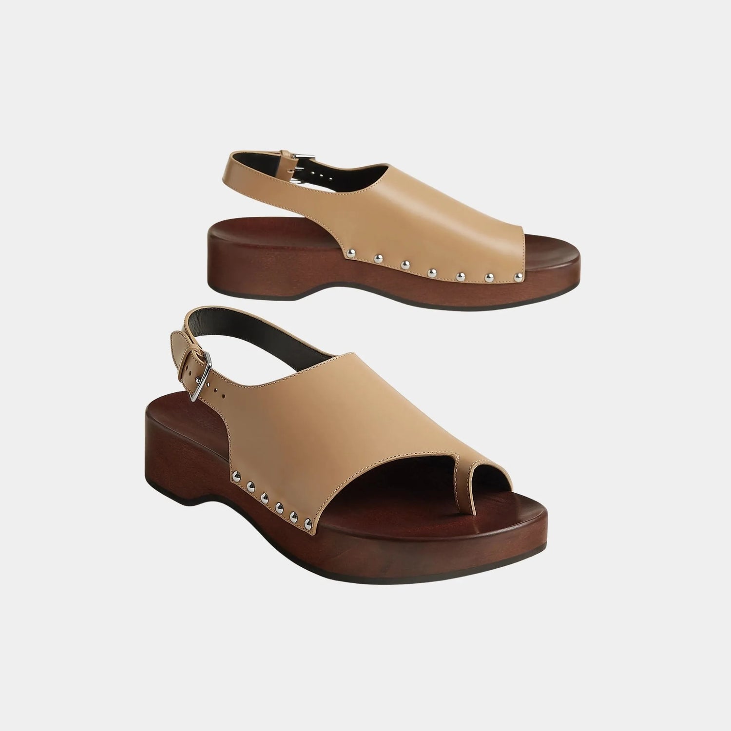 Hermes Klay Clogs in Glazed Calfskin, Beige Natura, Front
