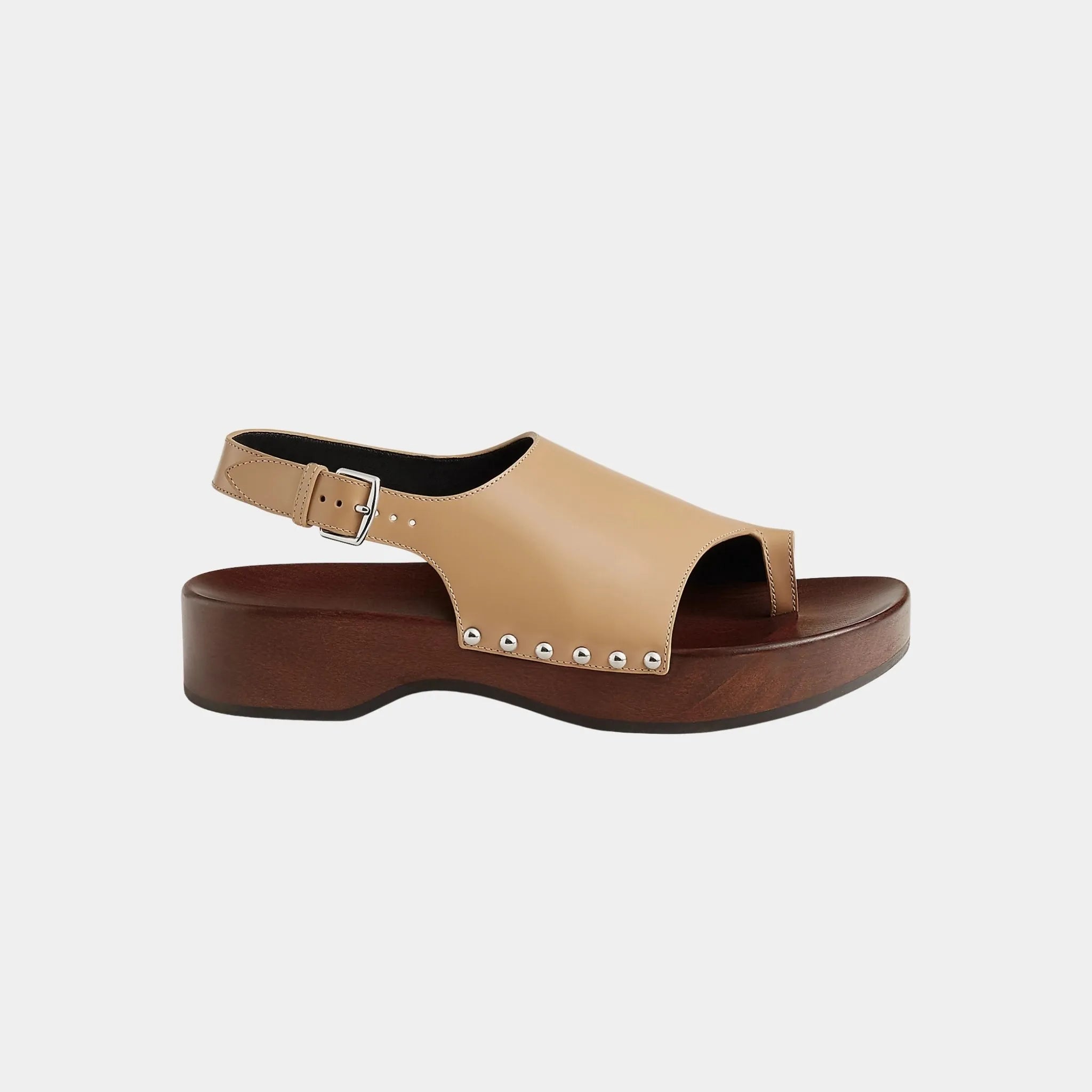 Hermes Klay Clogs in Glazed Calfskin, Beige Natura, Side