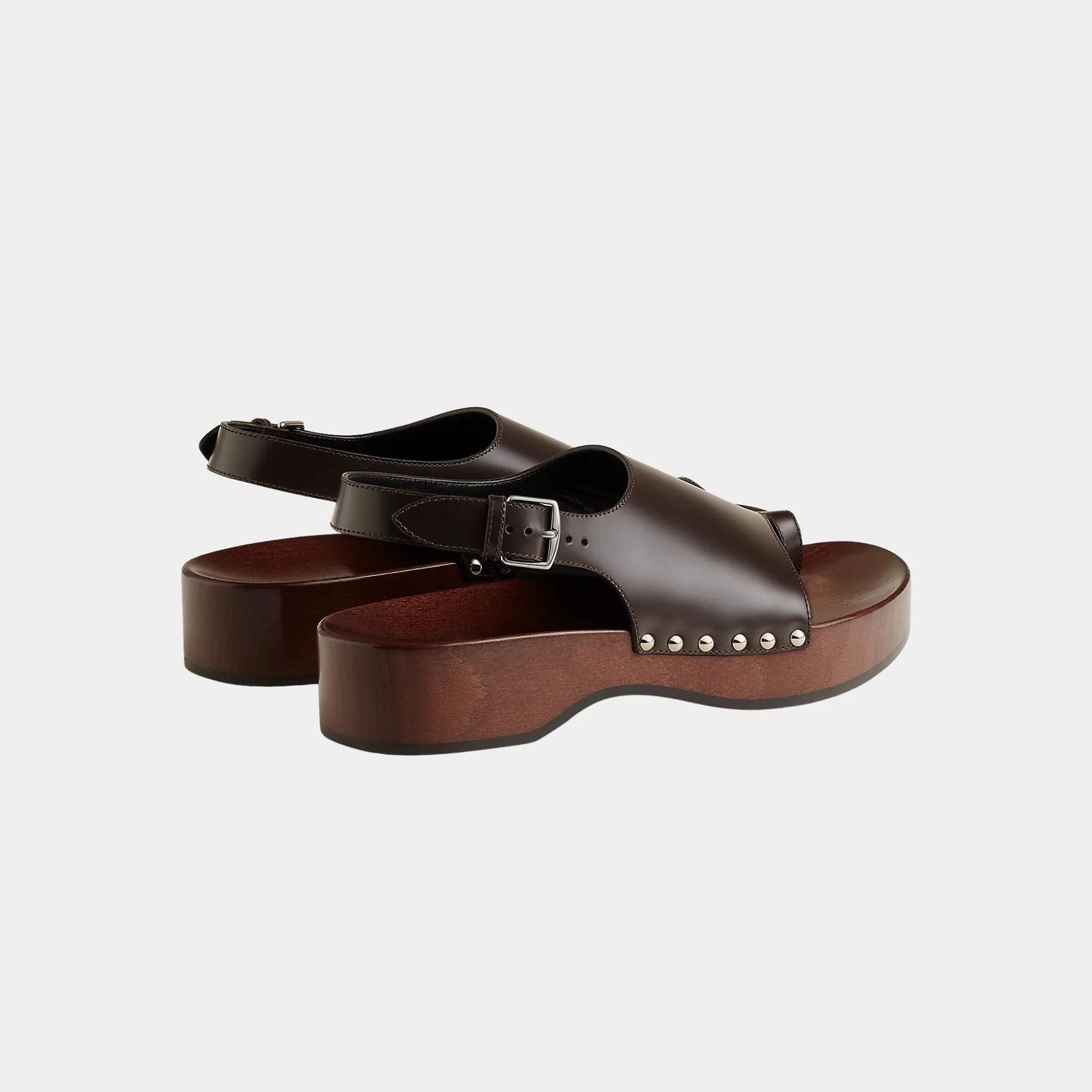 Hermes Klay Clogs in Glazed Calfskin, Marron Ebene, Back