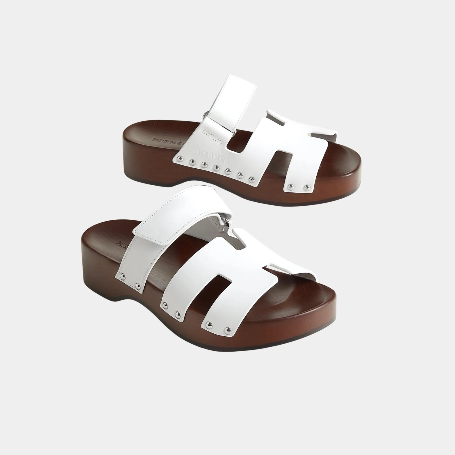 Hermes Kos Clogs in Calfskin, Blanc, Front