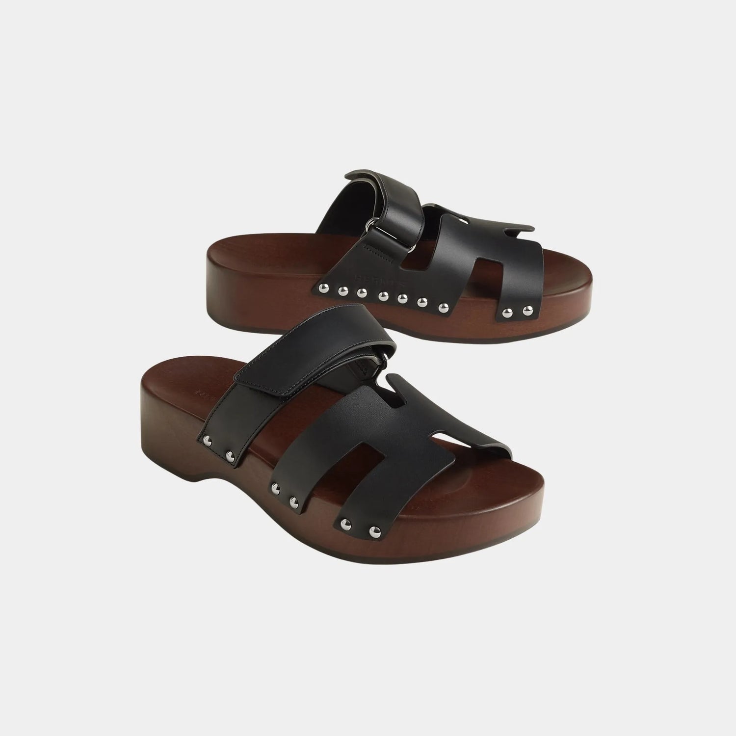 Hermes Kos Clogs in Calfskin, Noir, Front