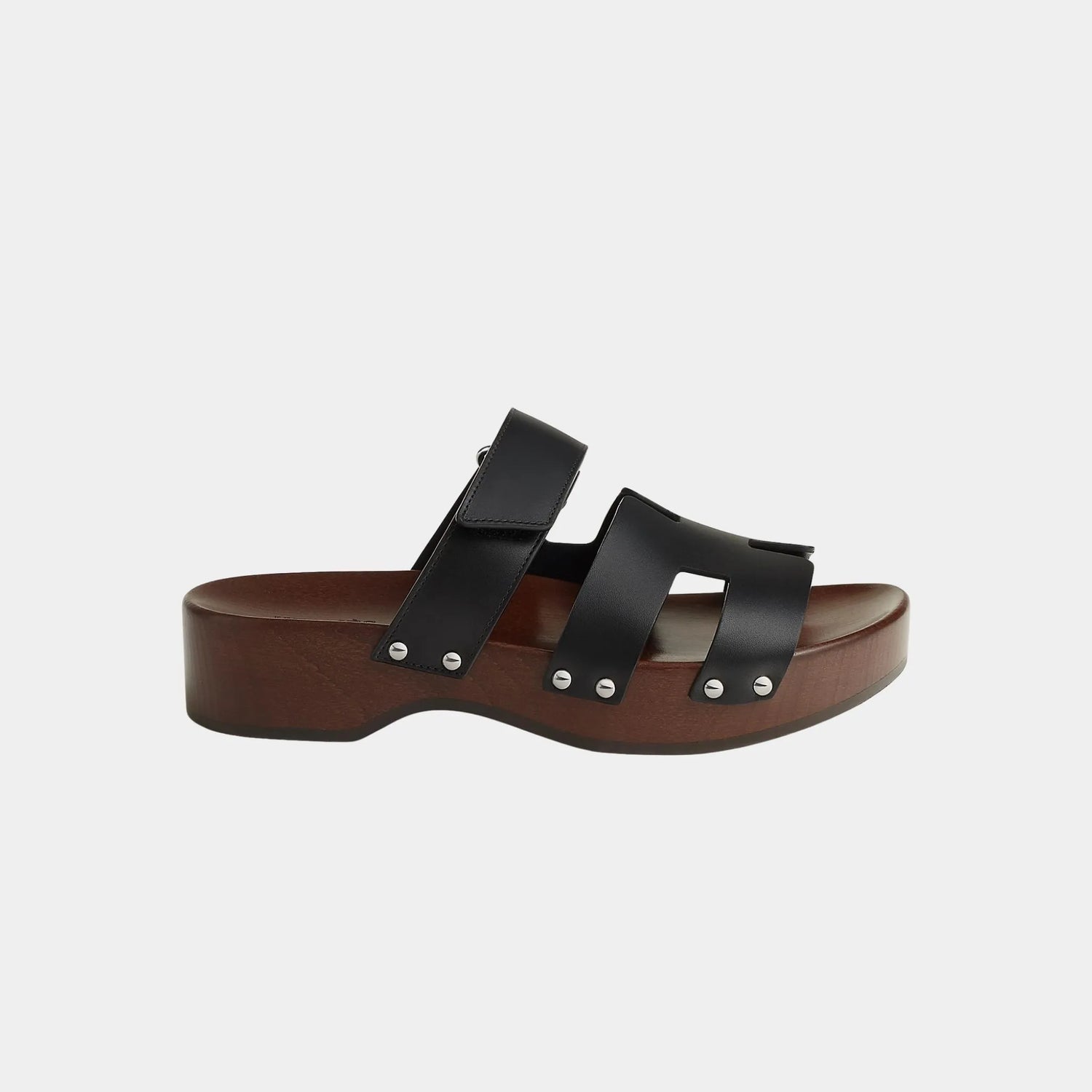 Hermes Kos Clogs in Calfskin, Noir, Side