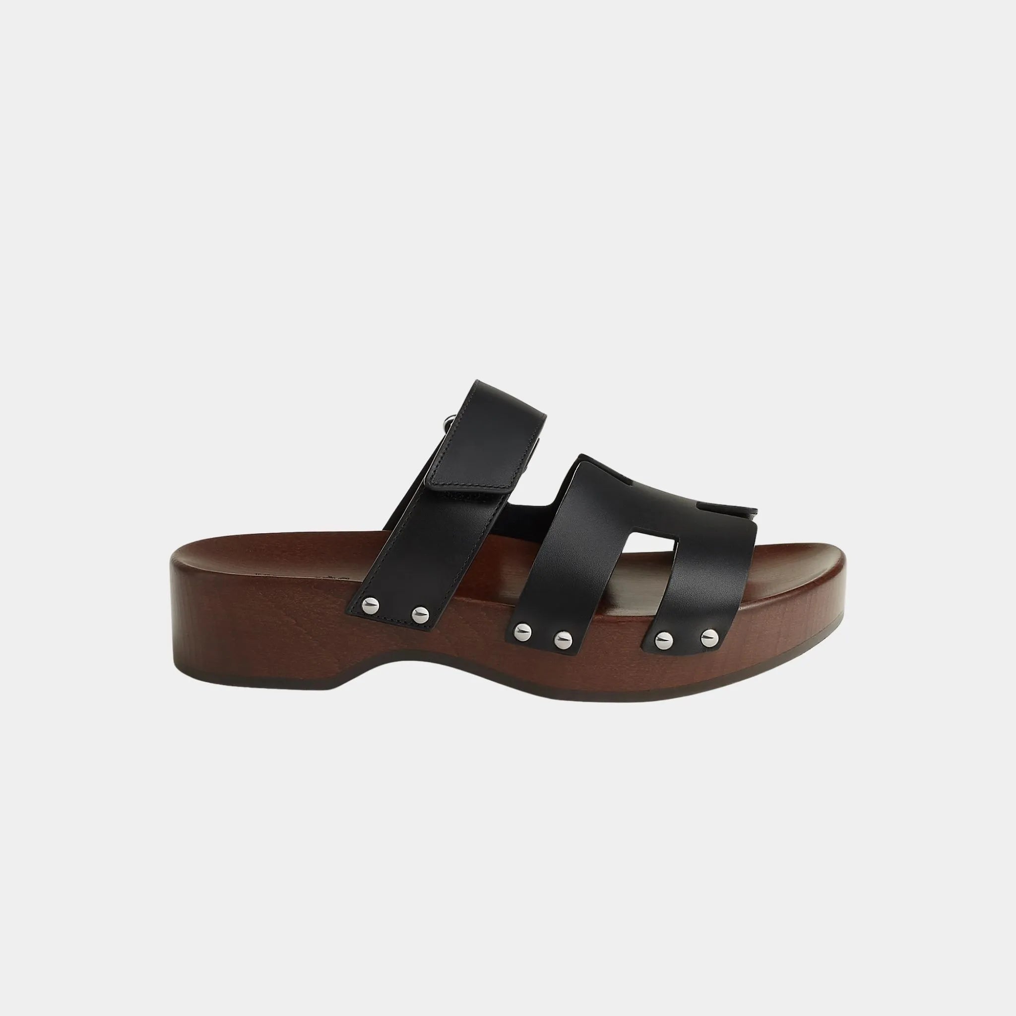 Hermes Kos Clogs in Calfskin, Noir, Side