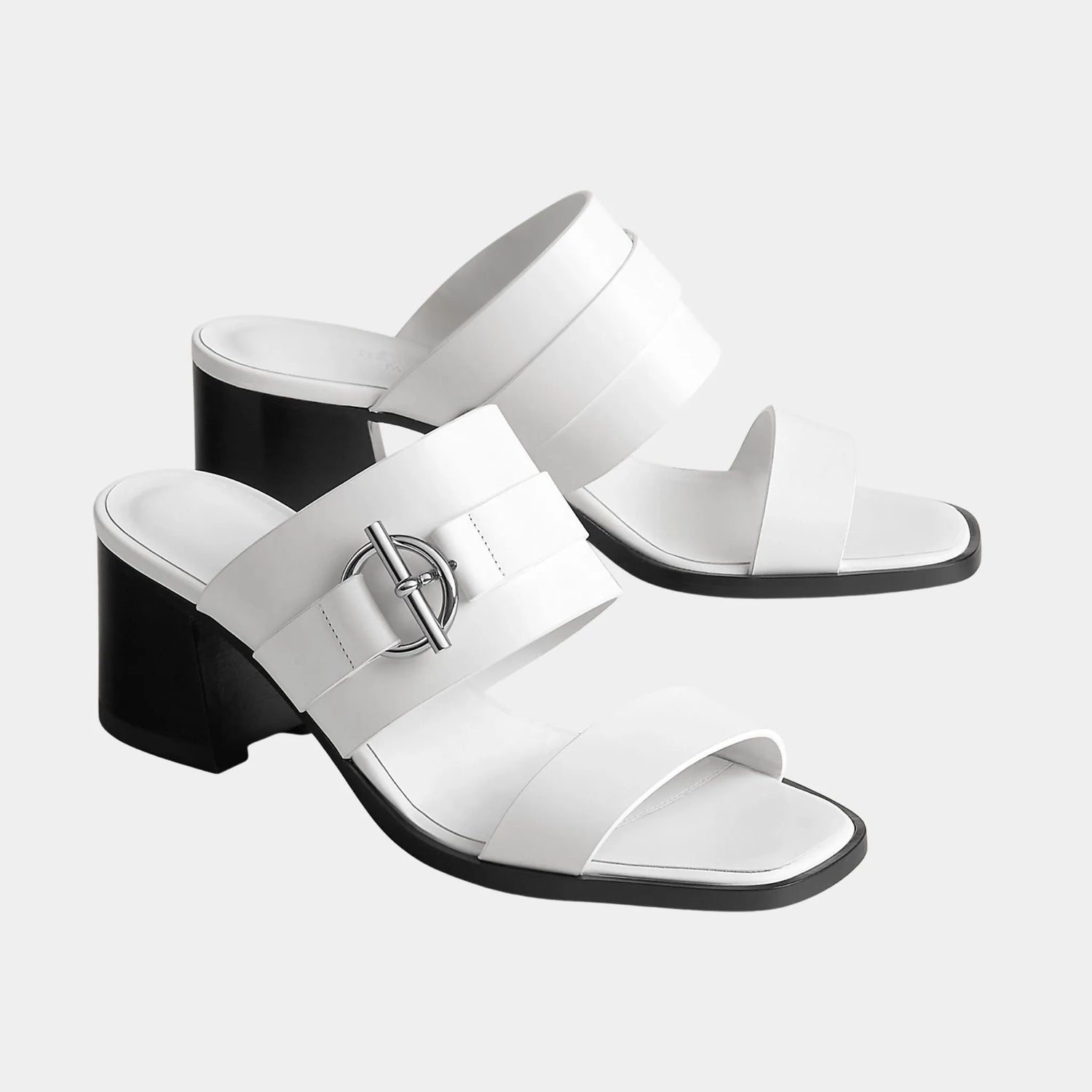 Hermes Kute 60 Heeled Sandals in Calfskin, Blanc, Front