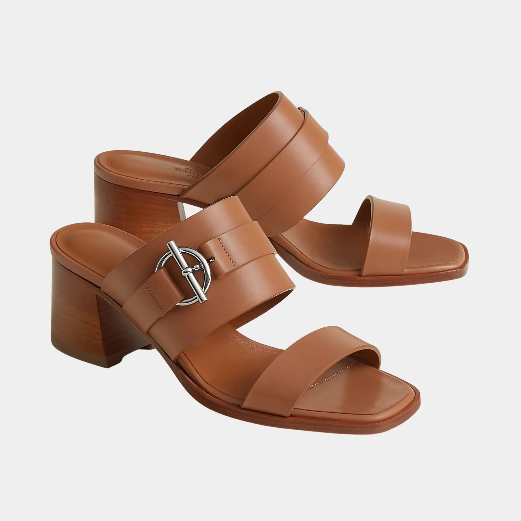 Hermes Kute 60 Heeled Sandals in Calfskin, Naturel, Front