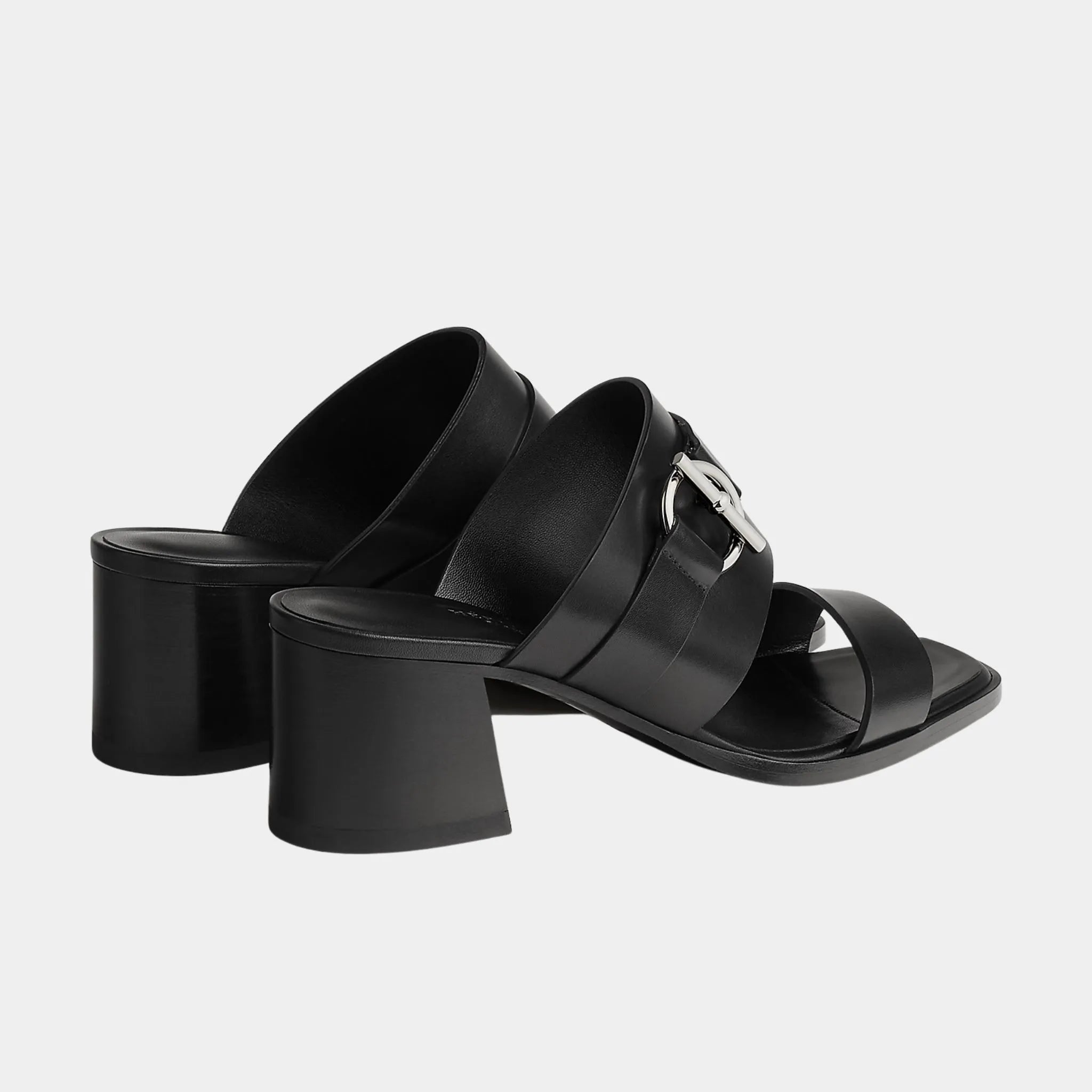 Hermes Kute 60 Heeled Sandals in Calfskin, Noir, Back