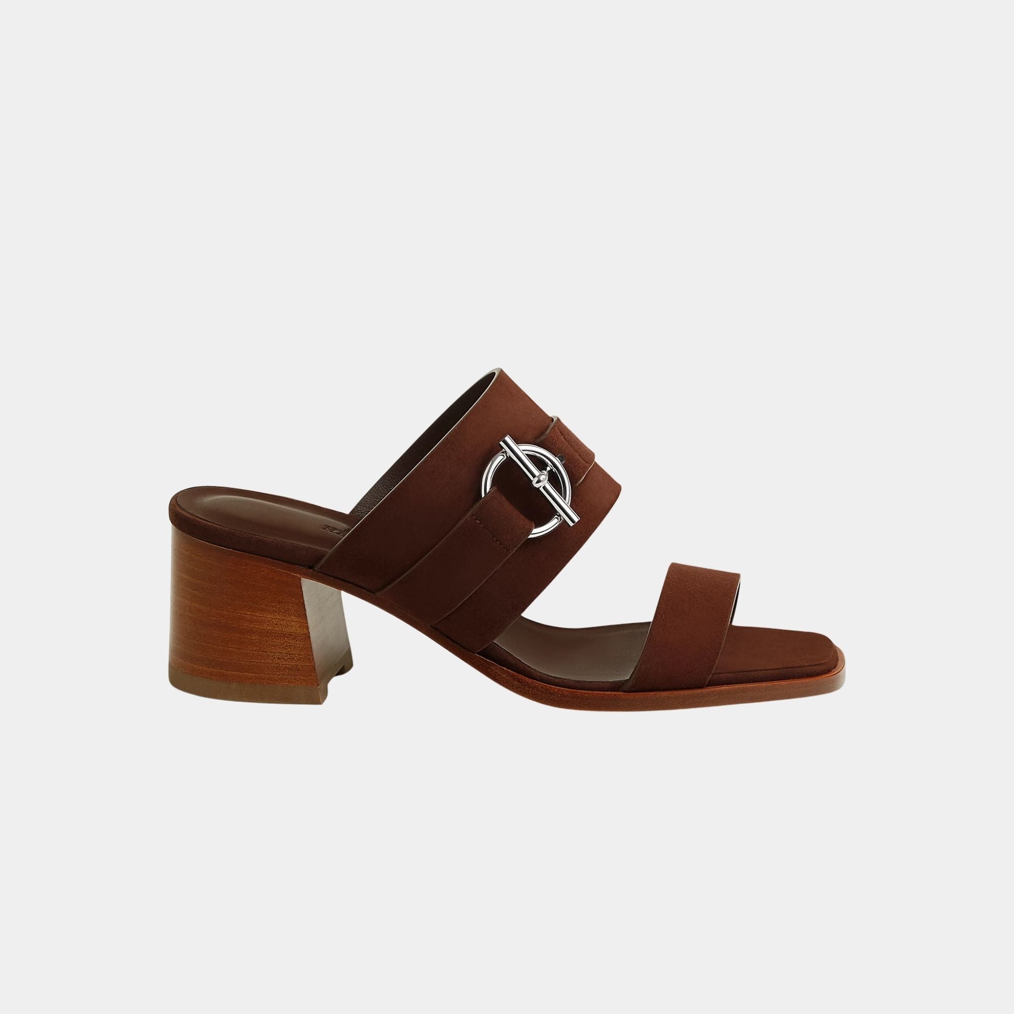 Hermes Kute 60 Heeled Sandals in Suede Goatskin, Chocolate, Side