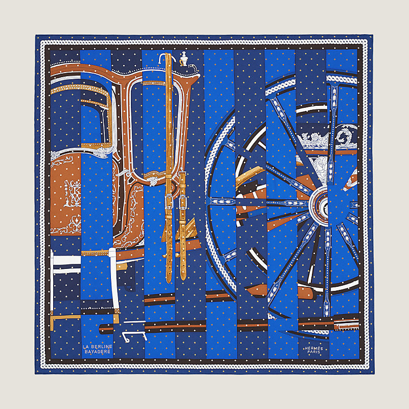 Hermes La Berline Bayadere scarf 90, Navy Blue, Front