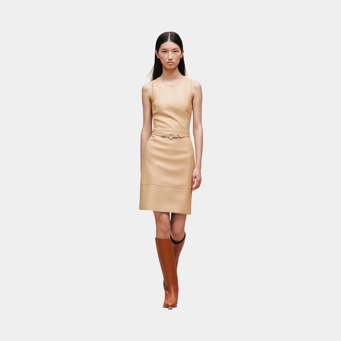Hermes Lace-up Back Dress, Beige Cajou, Front