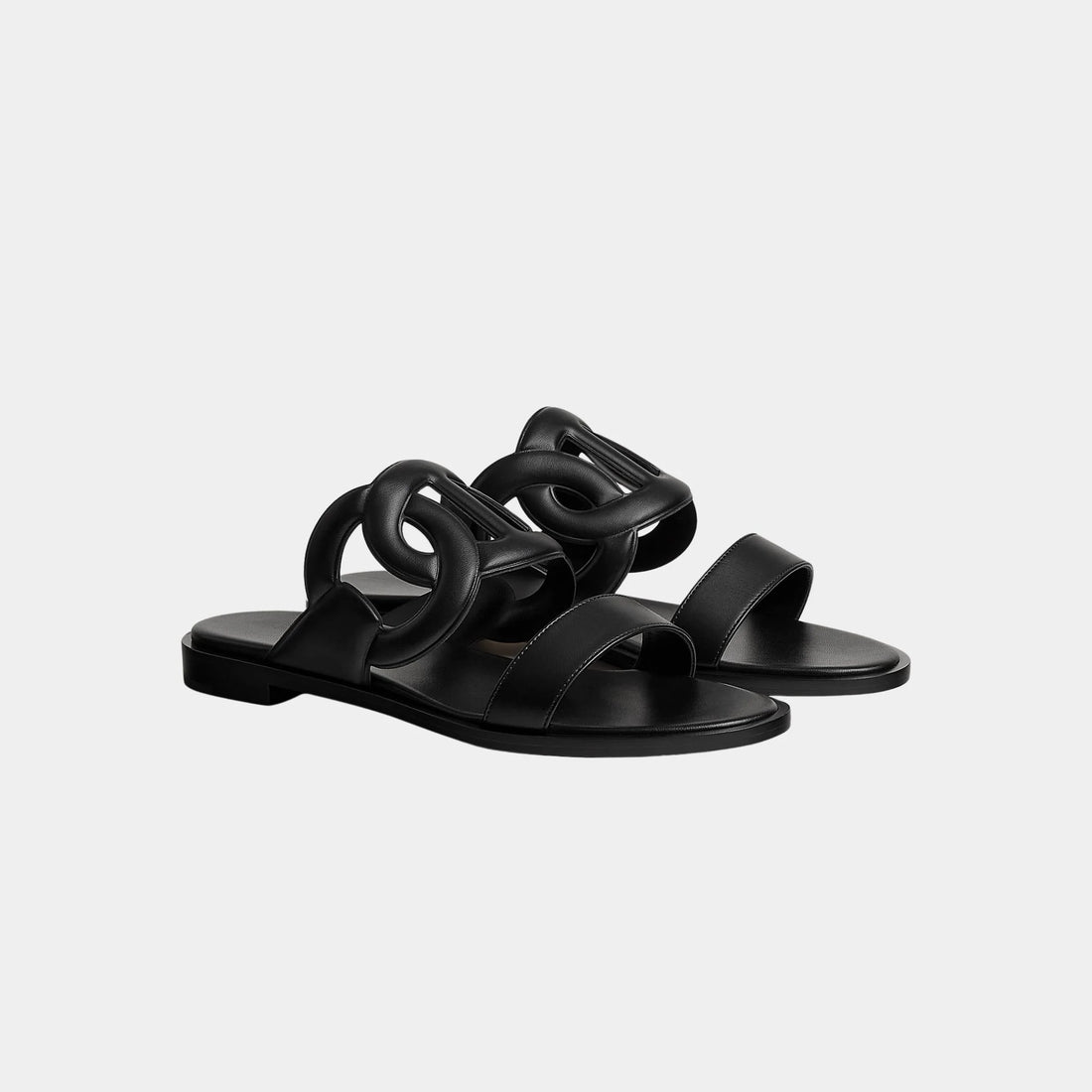 Hermes Lagoon Sandals in Nappa Leather, Noir, Front