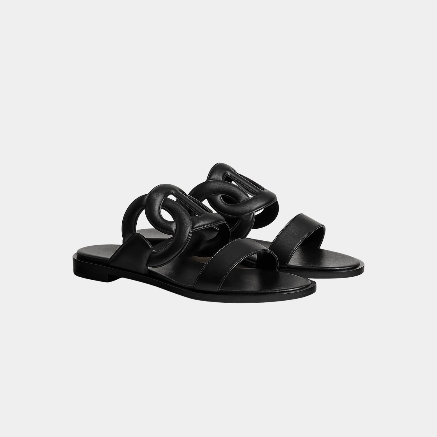 Hermes Lagoon Sandals in Nappa Leather, Noir, Front