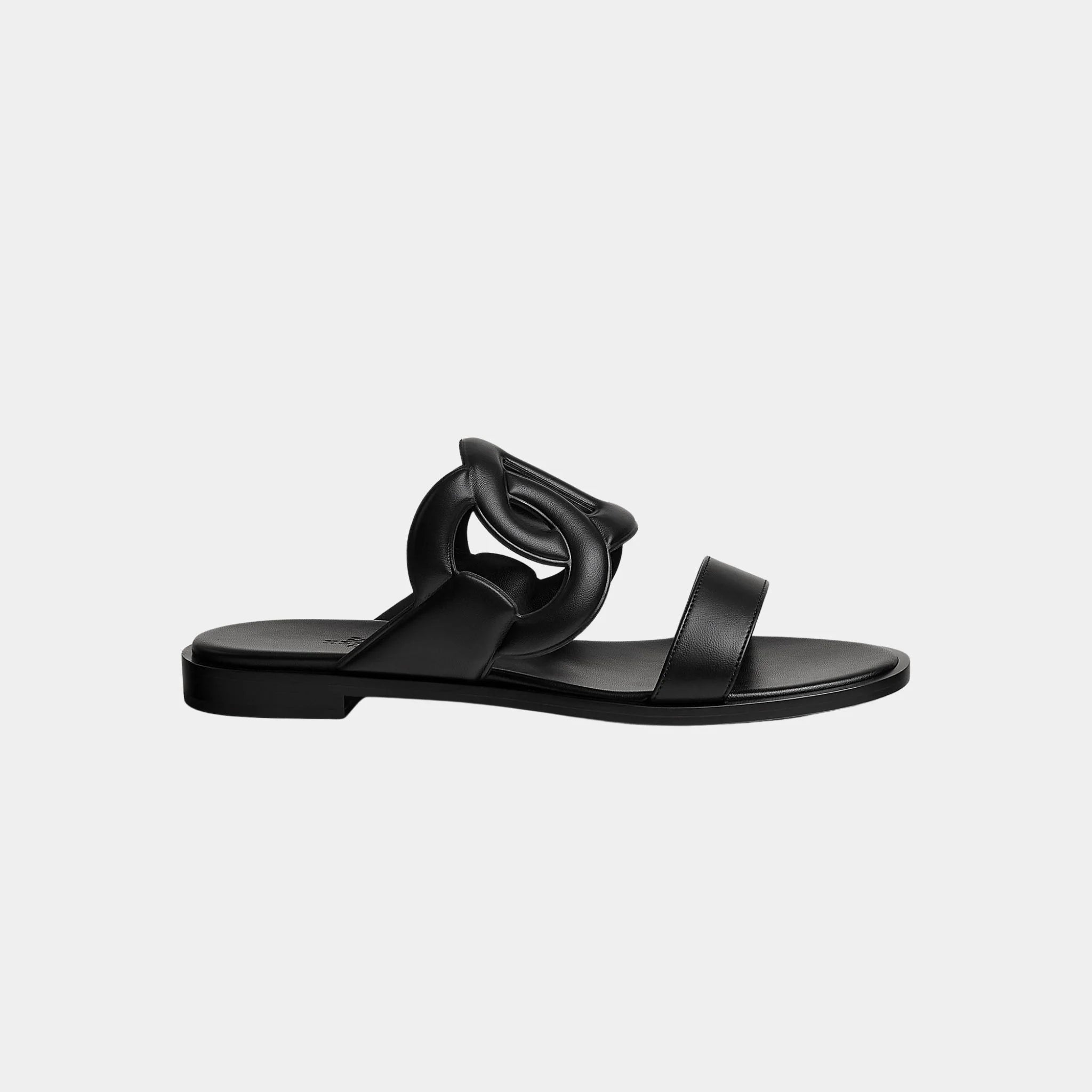 Hermes Lagoon Sandals in Nappa Leather, Noir, Side