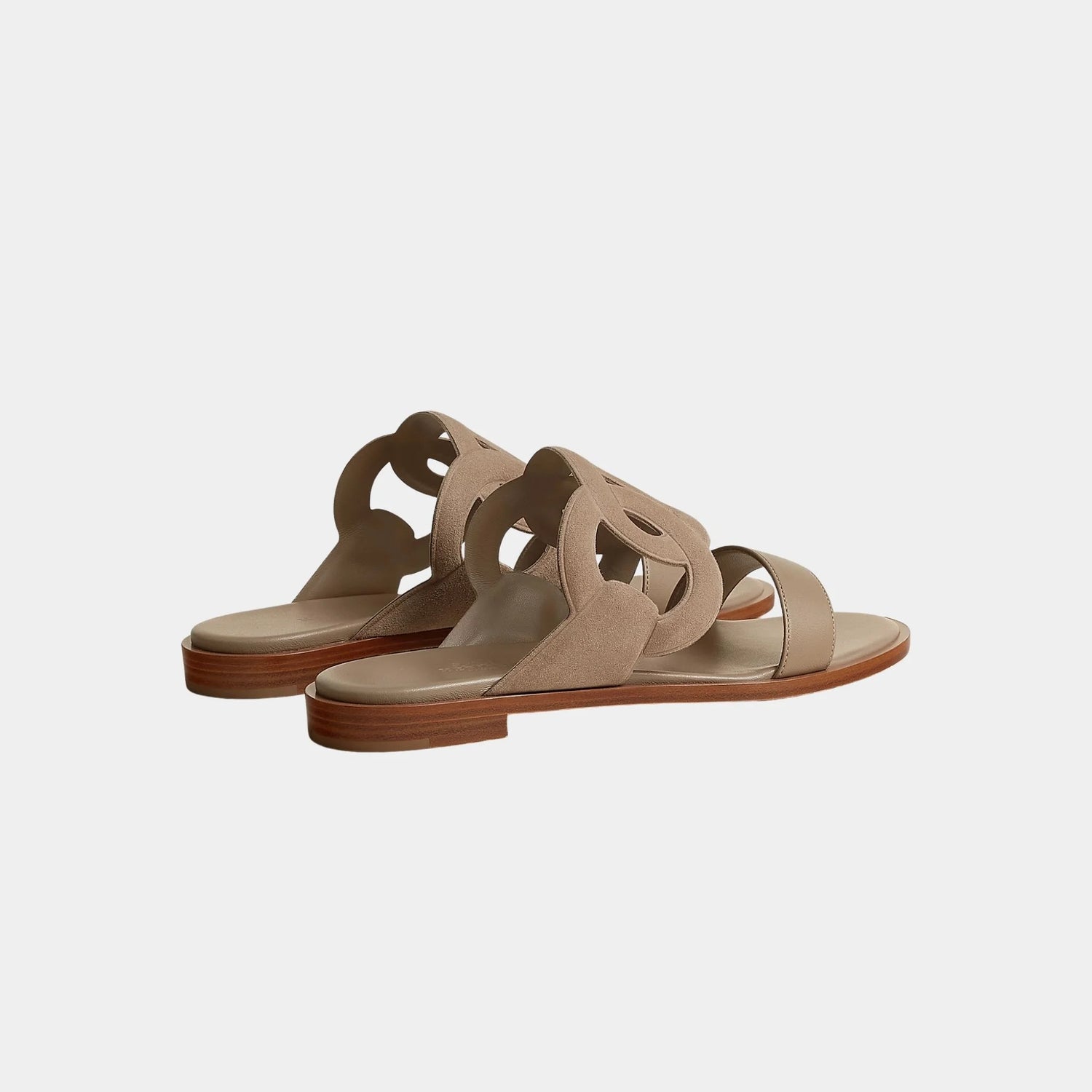 Hermes Lagoon Sandals in Suede and Nappa Goatskin, Beige Sable, Back
