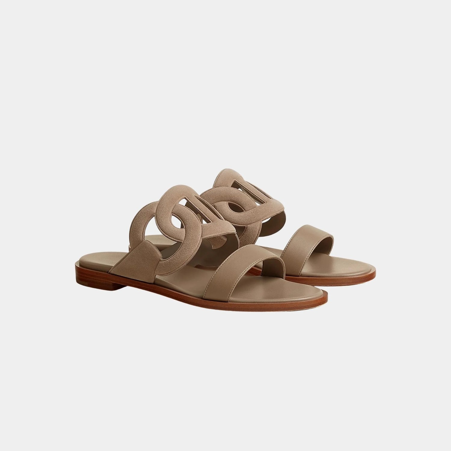 Hermes Lagoon Sandals in Suede and Nappa Goatskin, Beige Sable, Front