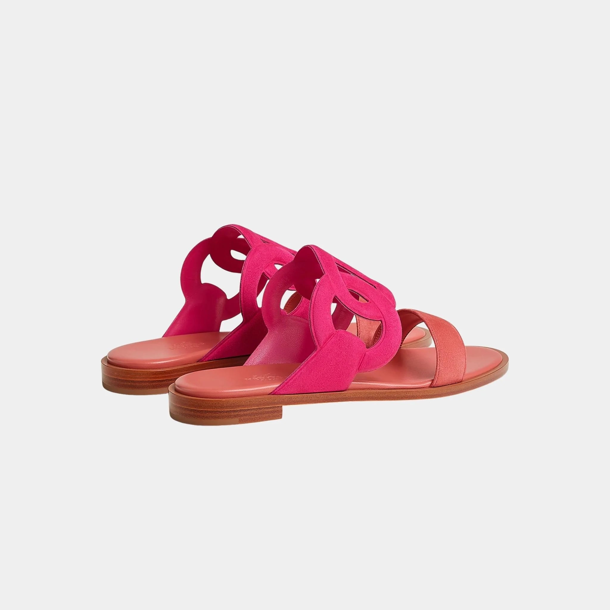 Hermes Lagoon Sandals Two-tone Suede Goatskin, Rose Sakura, Rouge Tomette, Back