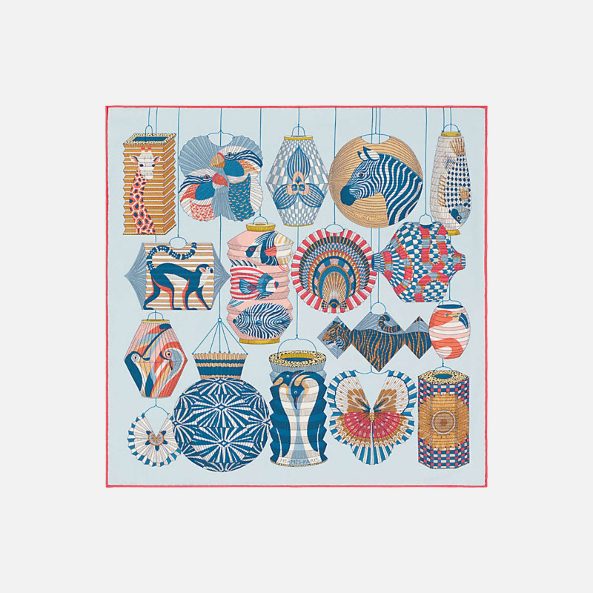 Hermes Lanternes Ballons Et Cocardes scarf 45, Sky blue, Front