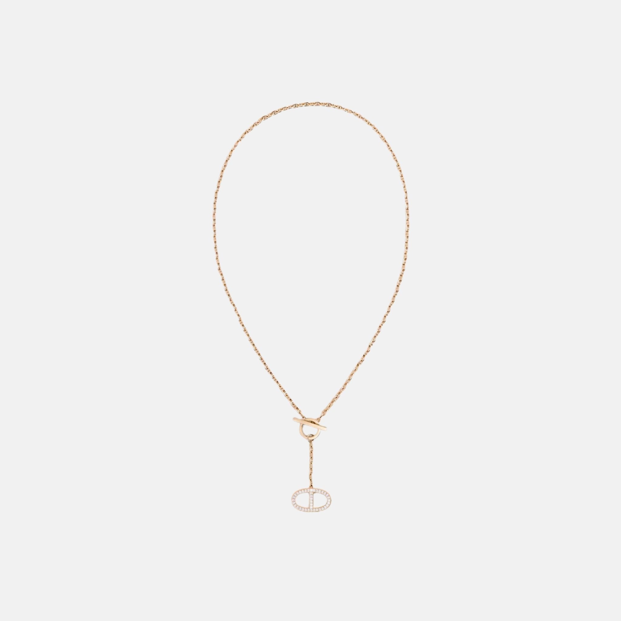 Hermes Large Contour Anchor Chain Pendant Rose Gold Diamond, Front