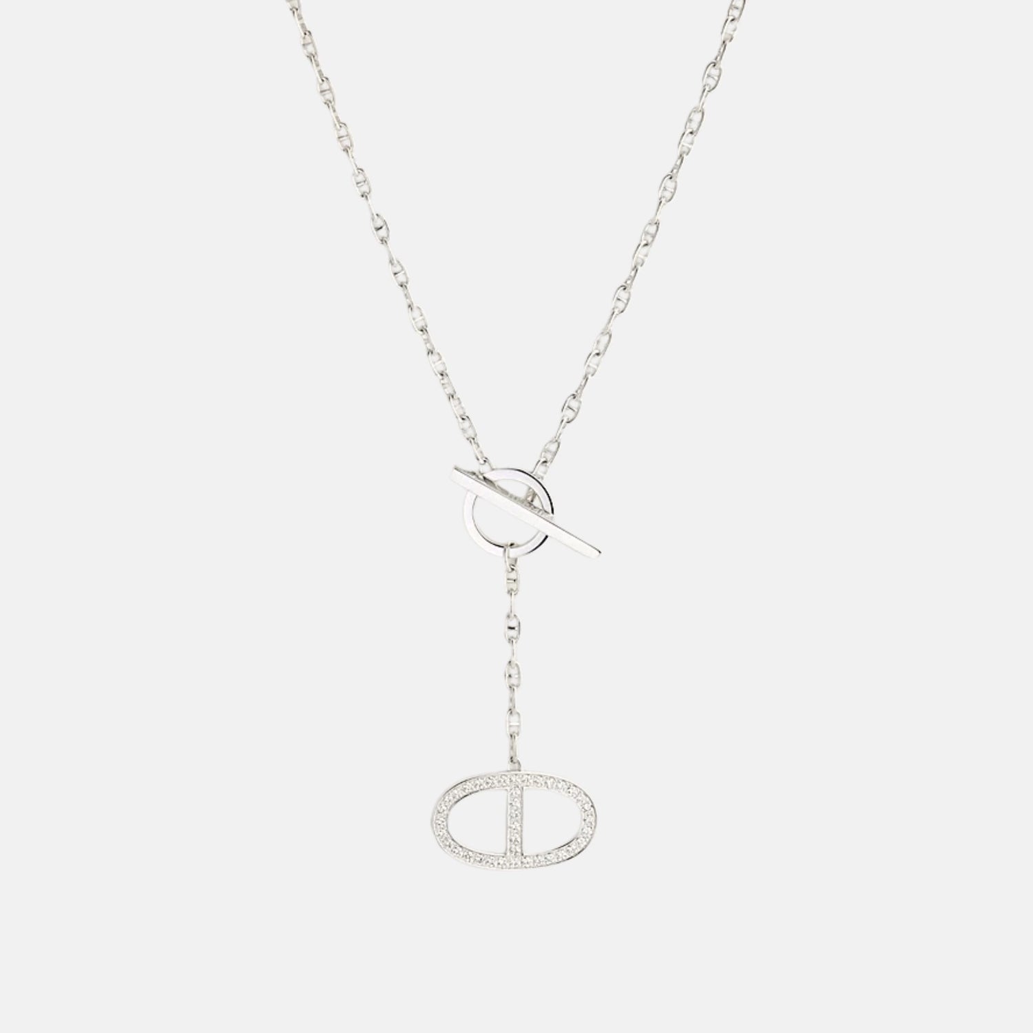 Hermes Large Contour Anchor Chain Pendant White Gold Diamond, Front